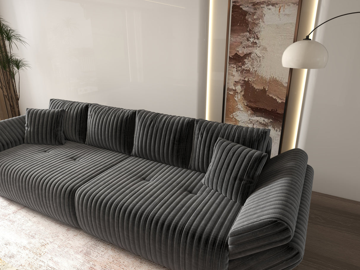 Canapea extensibilă dumonde cu ladă de depozitare si sezut confortabil din spuma HR, Berlin Ambience Grey 300x100 cm Fabrica