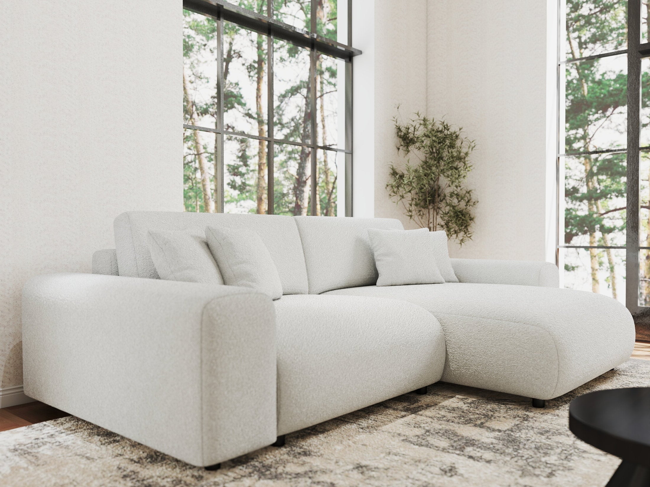 Colțar extensibil dumonde cu ladă de depozitare si sezut confortabil din spuma HR, Sarina Euphoria Alb 255x168 cm II