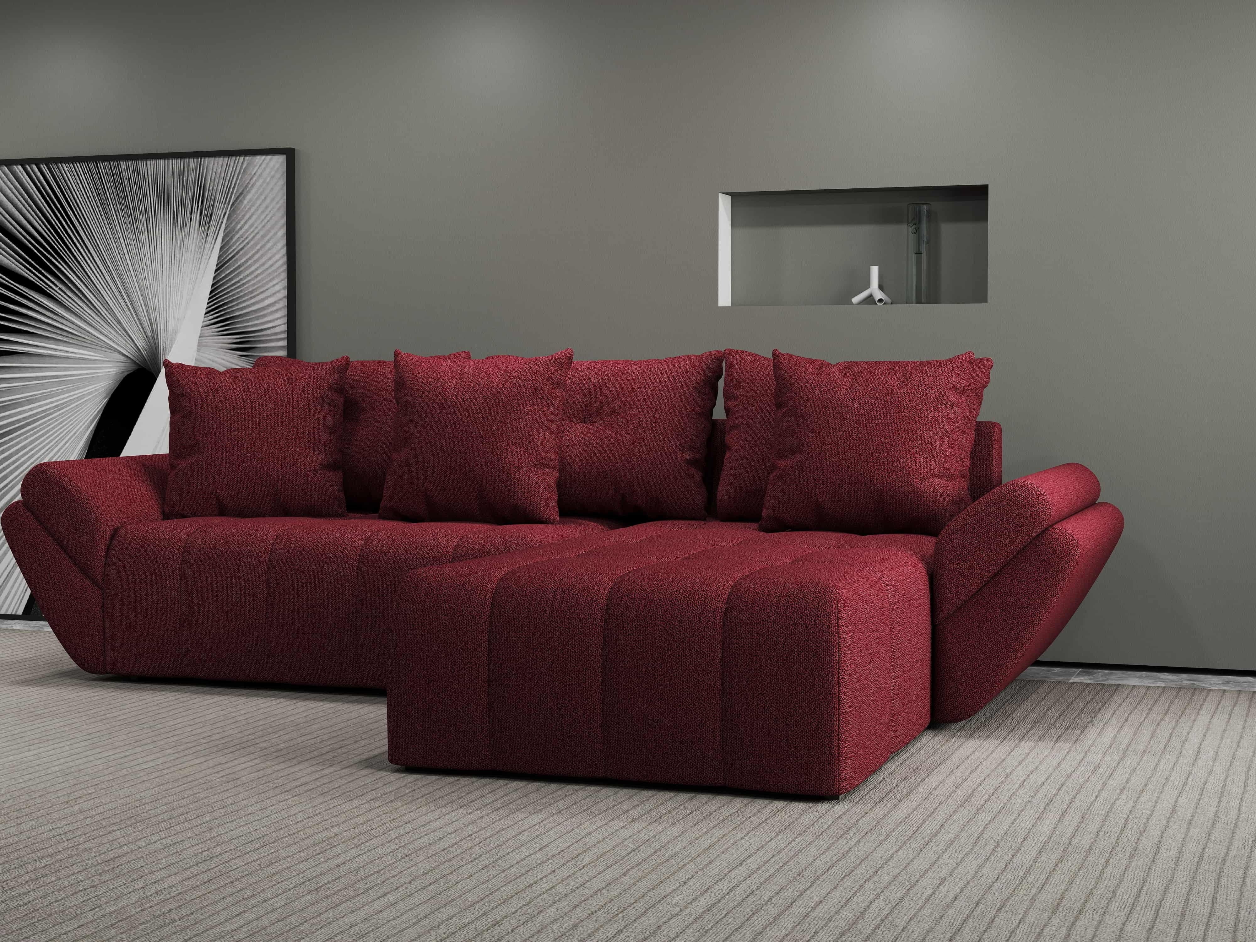 Colțar extensibil dumonde cu ladă de depozitare si sezut confortabil din spuma HR, Berlin Enjoy Rosu 280x185 cm II Fabrica