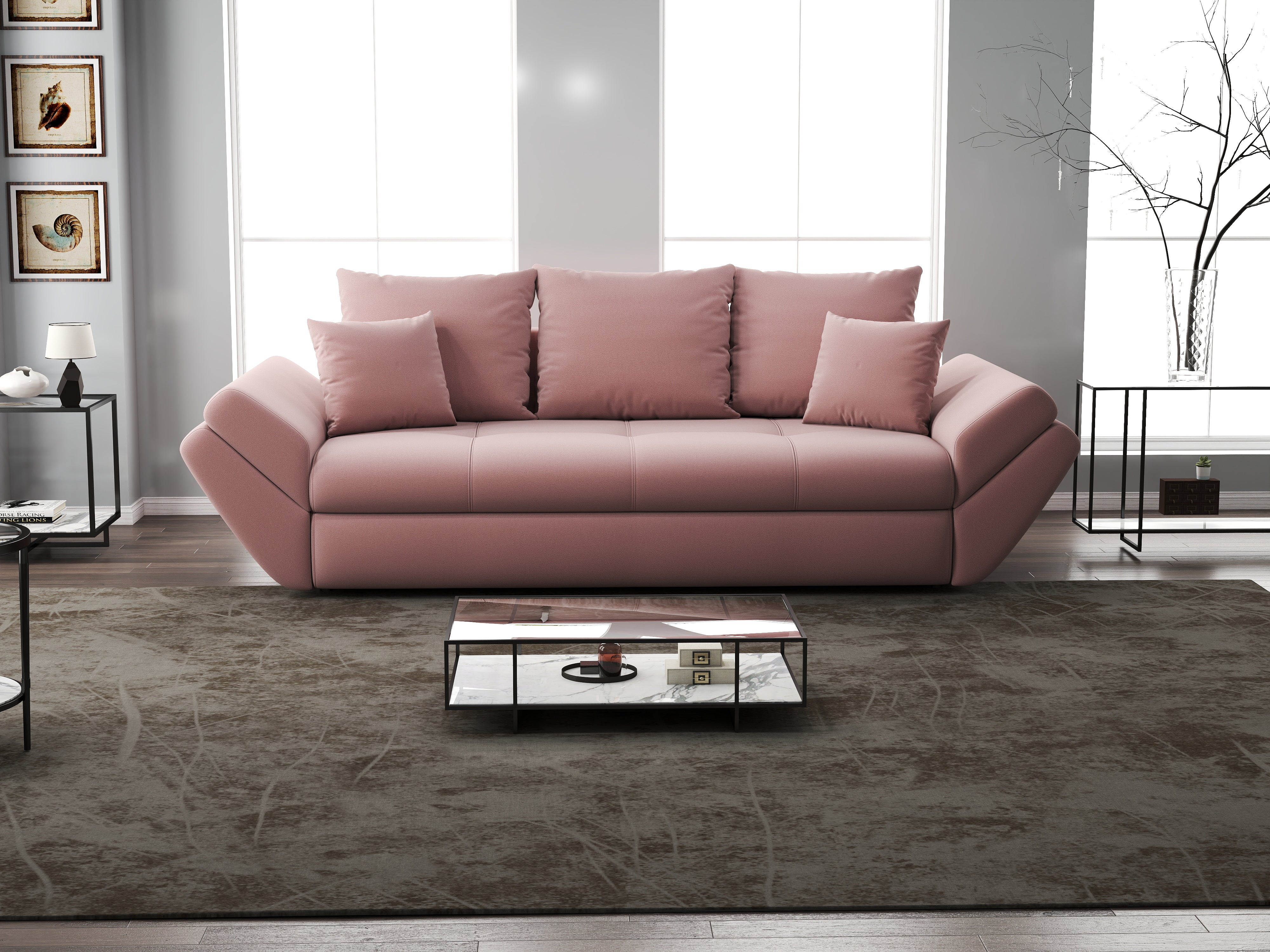 Canapea extensibilă dumonde cu ladă de depozitare si sezut confortabil din spuma HR, Loana Royal Pink 250x100 cm Fabrica