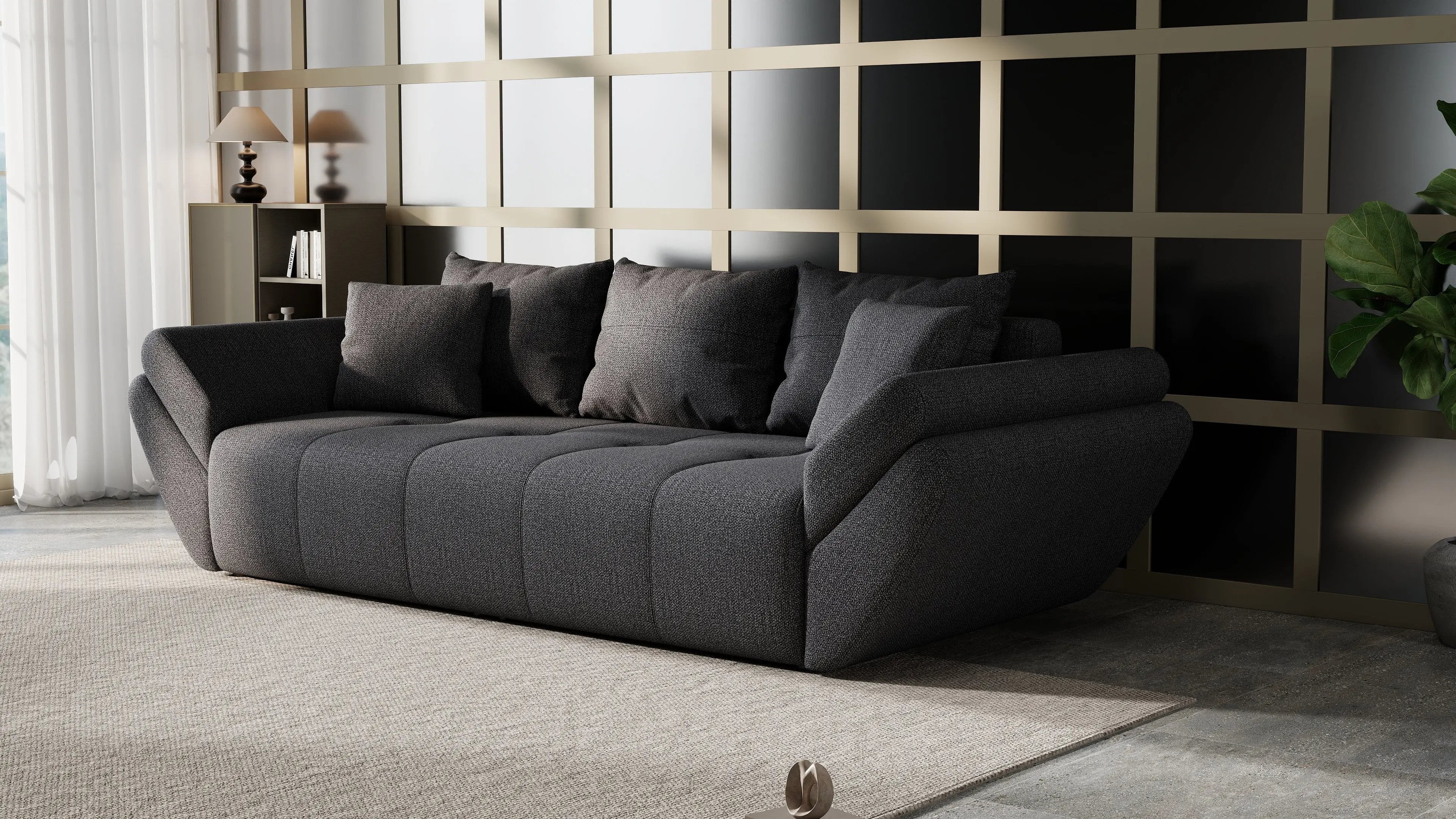 Canapea extensibilă dumonde cu ladă de depozitare si sezut confortabil din spuma HR, Berlin Enjoy Graphite 250x100 cm Fabrica