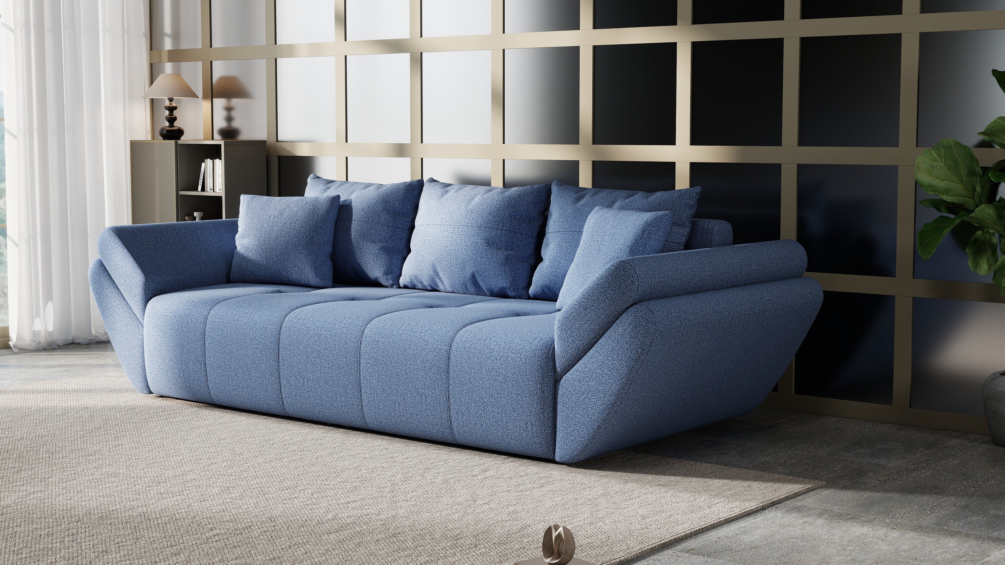 Canapea extensibilă dumonde cu ladă de depozitare si sezut confortabil din spuma HR, Berlin Enjoy Blue 250x100 cm Fabrica