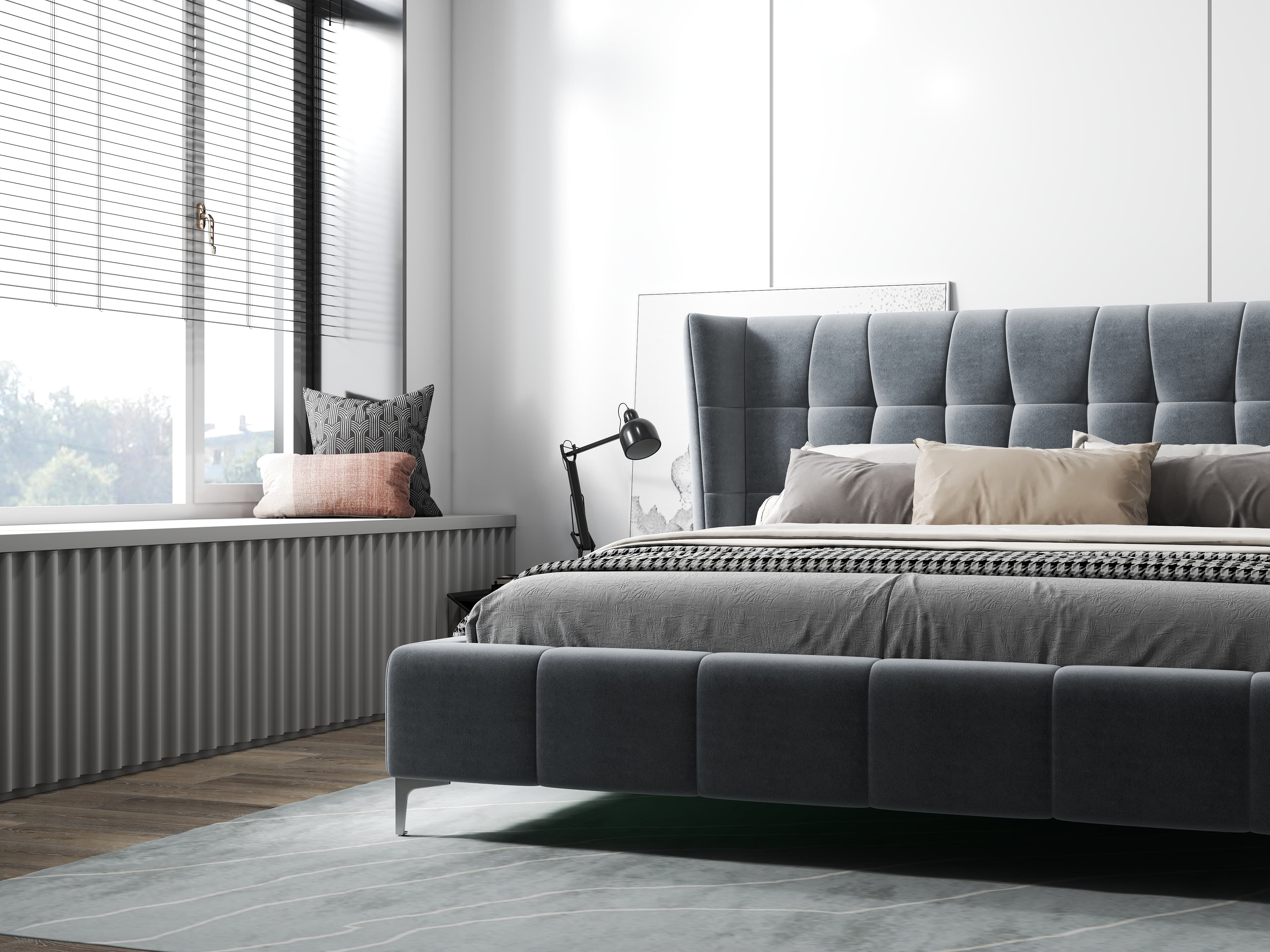 Pat dormitor dumonde, tapitat Gri, Bellagio 180x200 cm, somiera fixa inclusa WLS