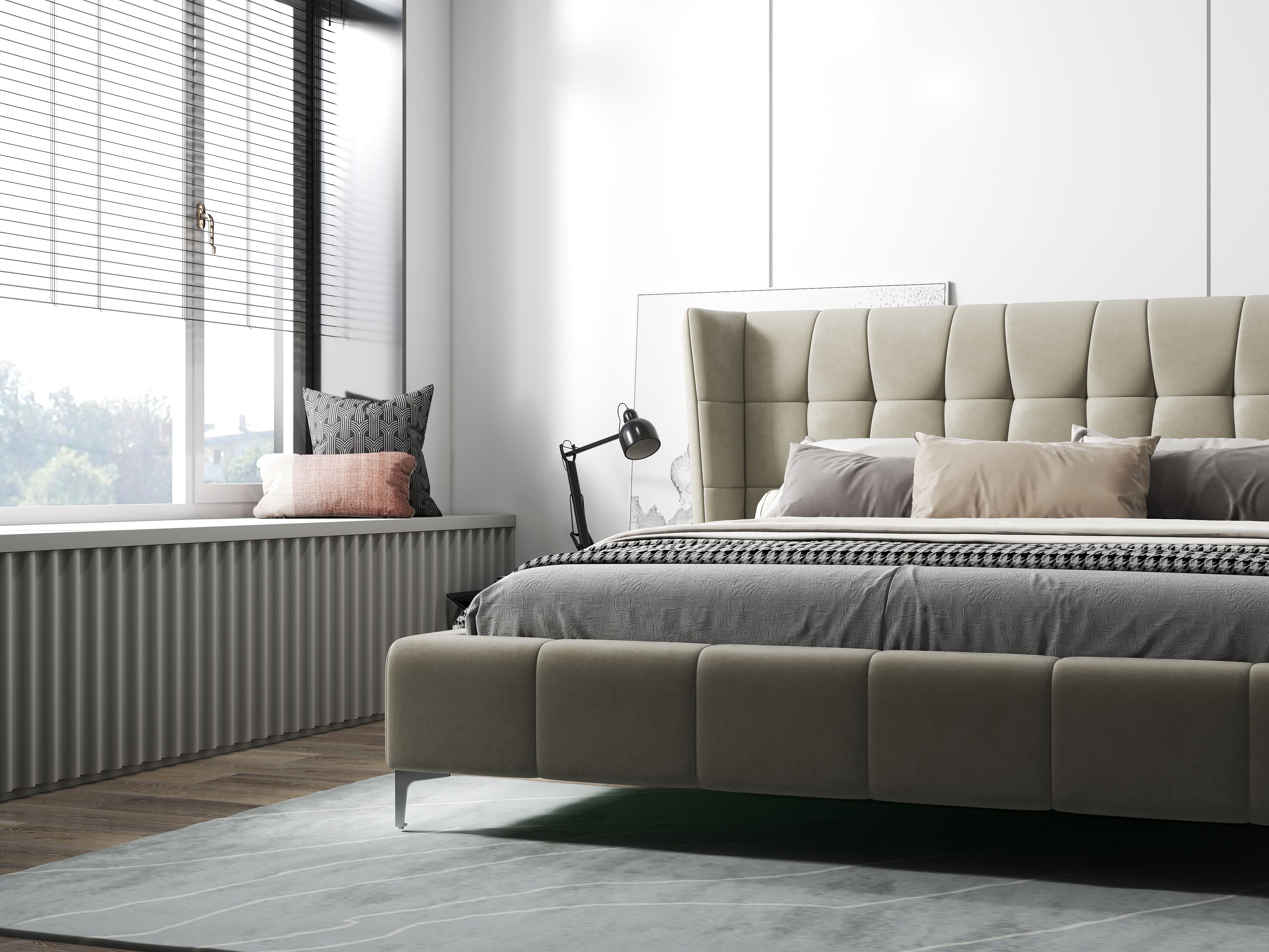 Pat dormitor dumonde, tapitat bej, Bellagio 160x200 cm, somiera fixa inclusa WLS