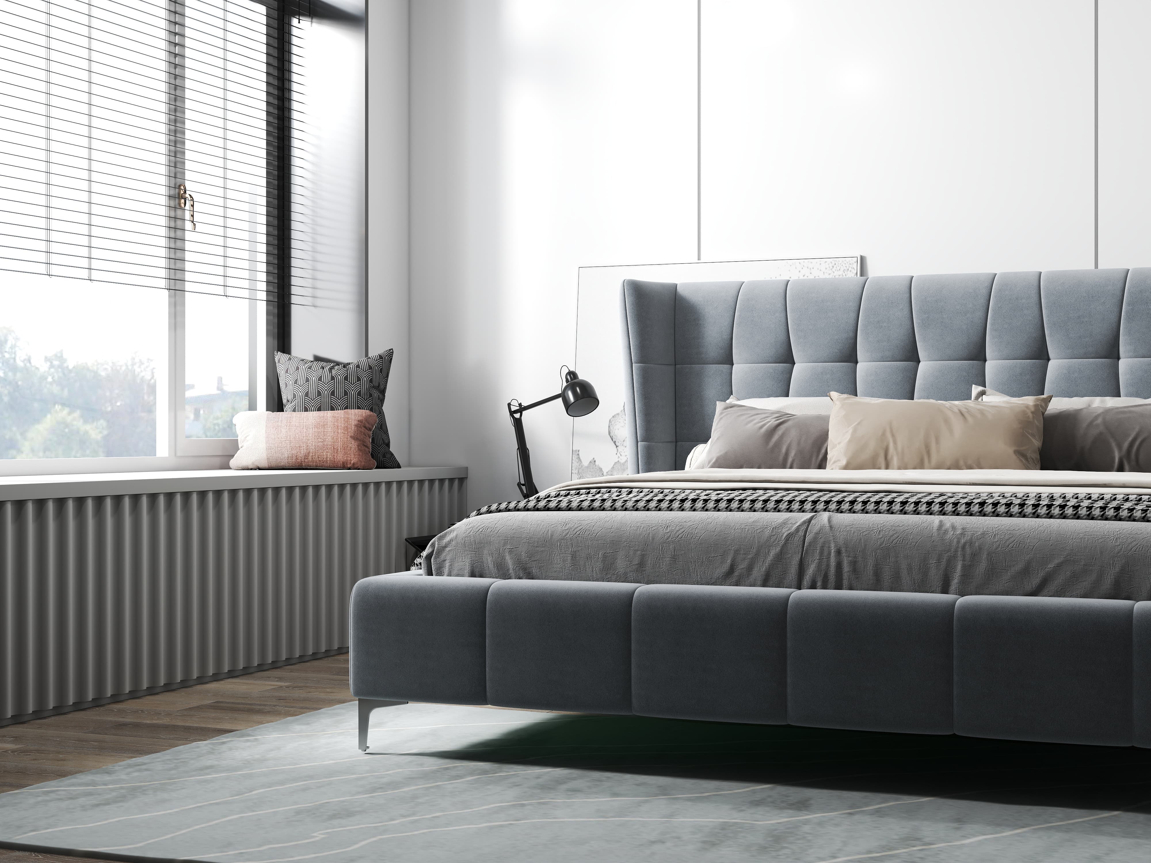 Pat dormitor dumonde, tapitat gri, Bellagio 160x200 cm, somiera fixa inclusa WLS