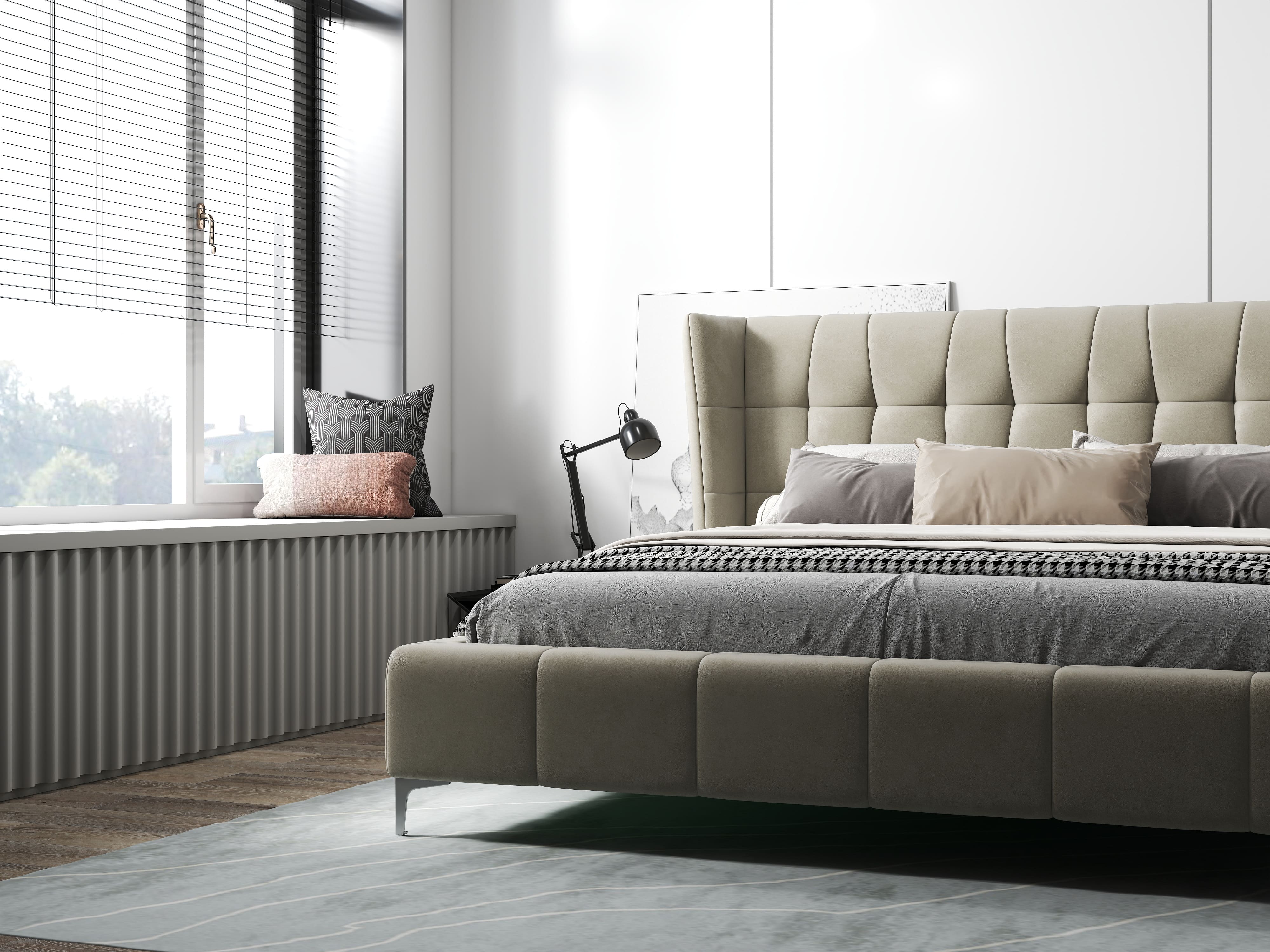 Pat dormitor dumonde, tapitat bej, Bellagio 180x200 cm, somiera fixa inclusa WLS