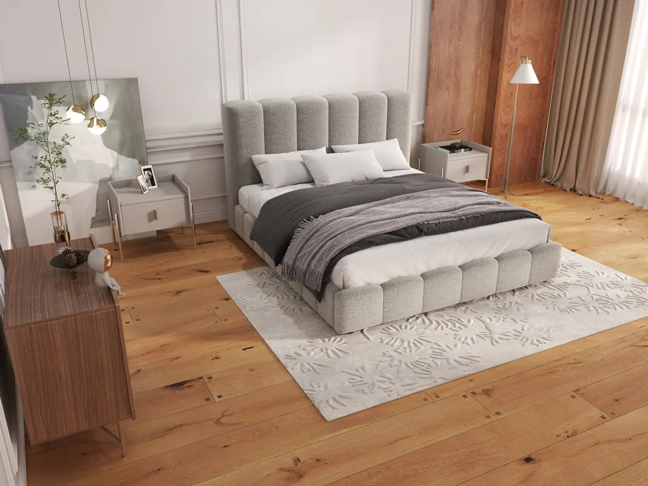 Pat dormitor dumonde, tapitat gri, Milano 180x200 cm, somiera rabatabila inclusa, spatiu depozitare WLS