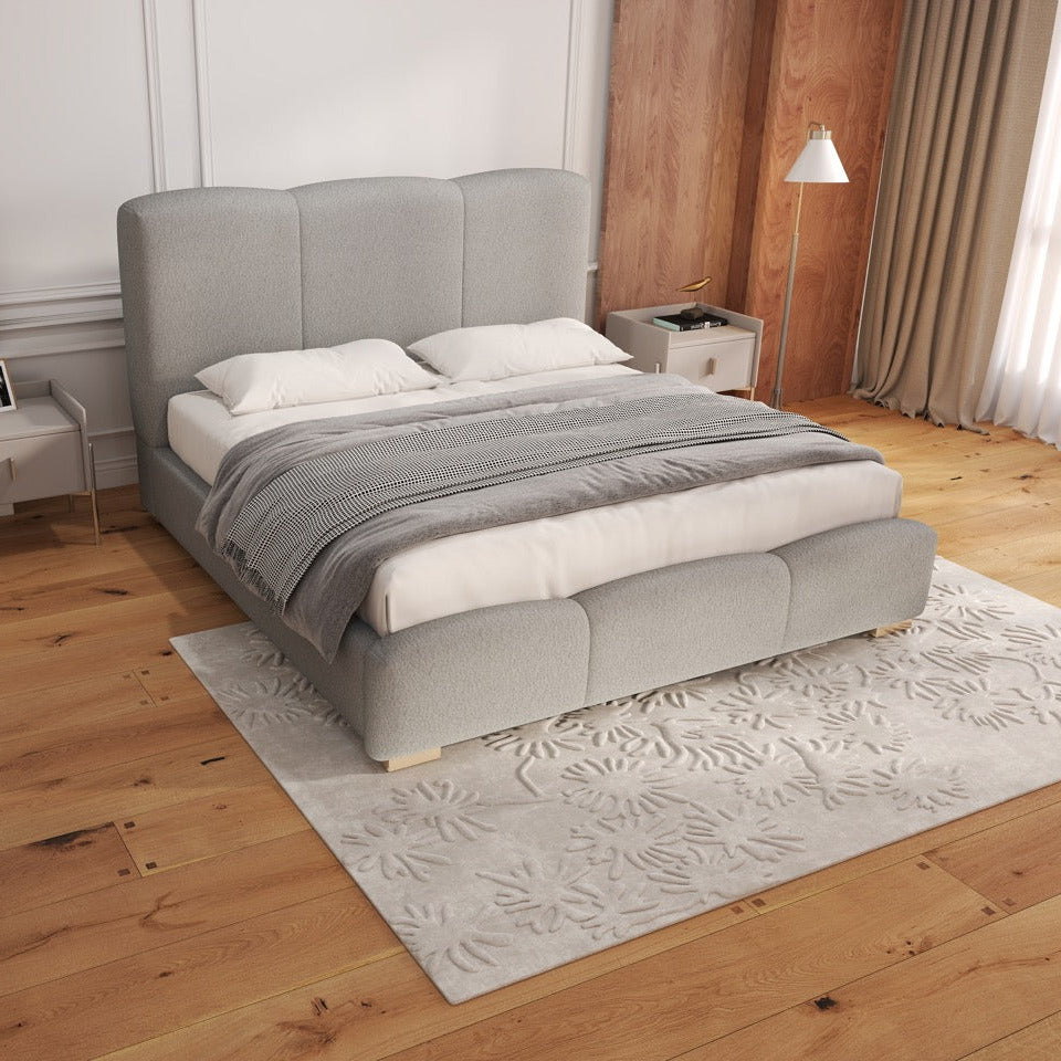 Pat dormitor dumonde, tapitat gri, Havana 160x200 cm, somiera rabatabila inclusa, spatiu depozitare