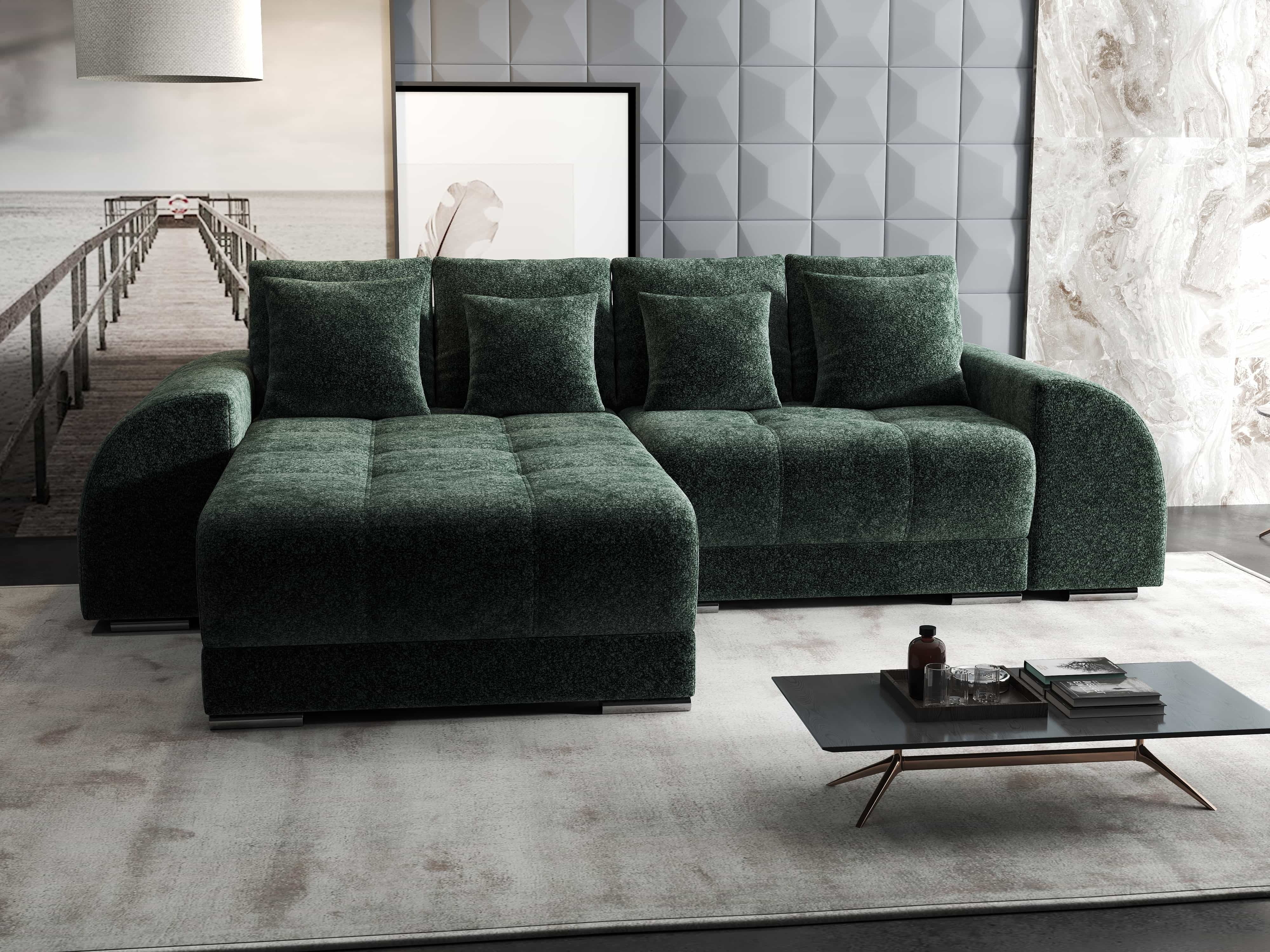 Colțar extensibil dumonde cu ladă de depozitare si sezut confortabil din spuma HR, Verona Euphoria Verde 290x185 cm Fabrica