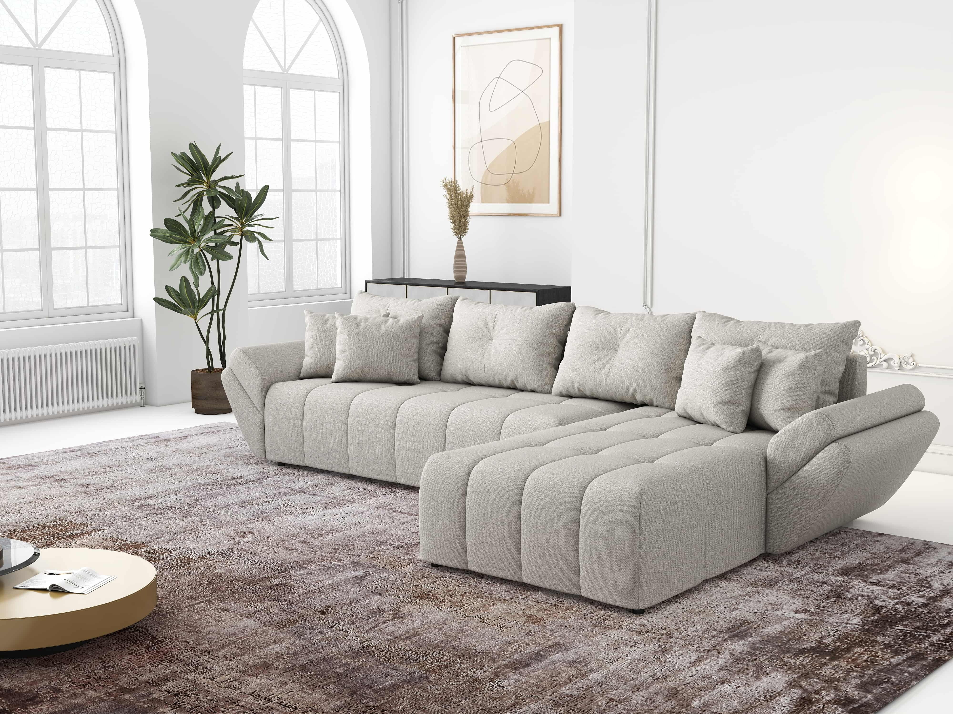 Colțar extensibil dumonde cu ladă de depozitare si sezut confortabil din spuma HR, Berlin XL Enjoy Beige 350x185 cm II Fabrica