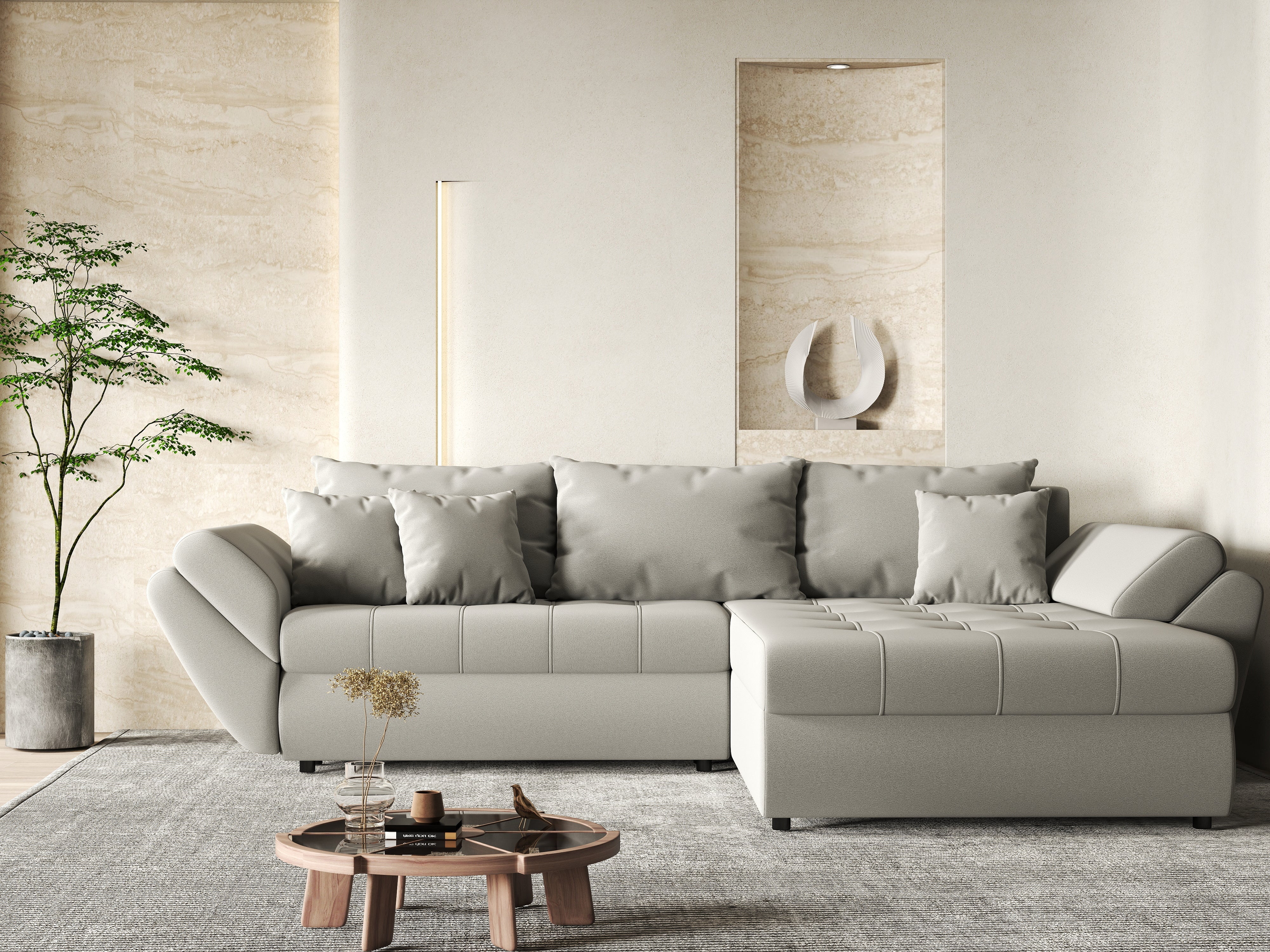 Colțar extensibil dumonde cu ladă de depozitare si sezut confortabil din spuma HR, Loana Royal Grey II 270x185 cm Fabrica