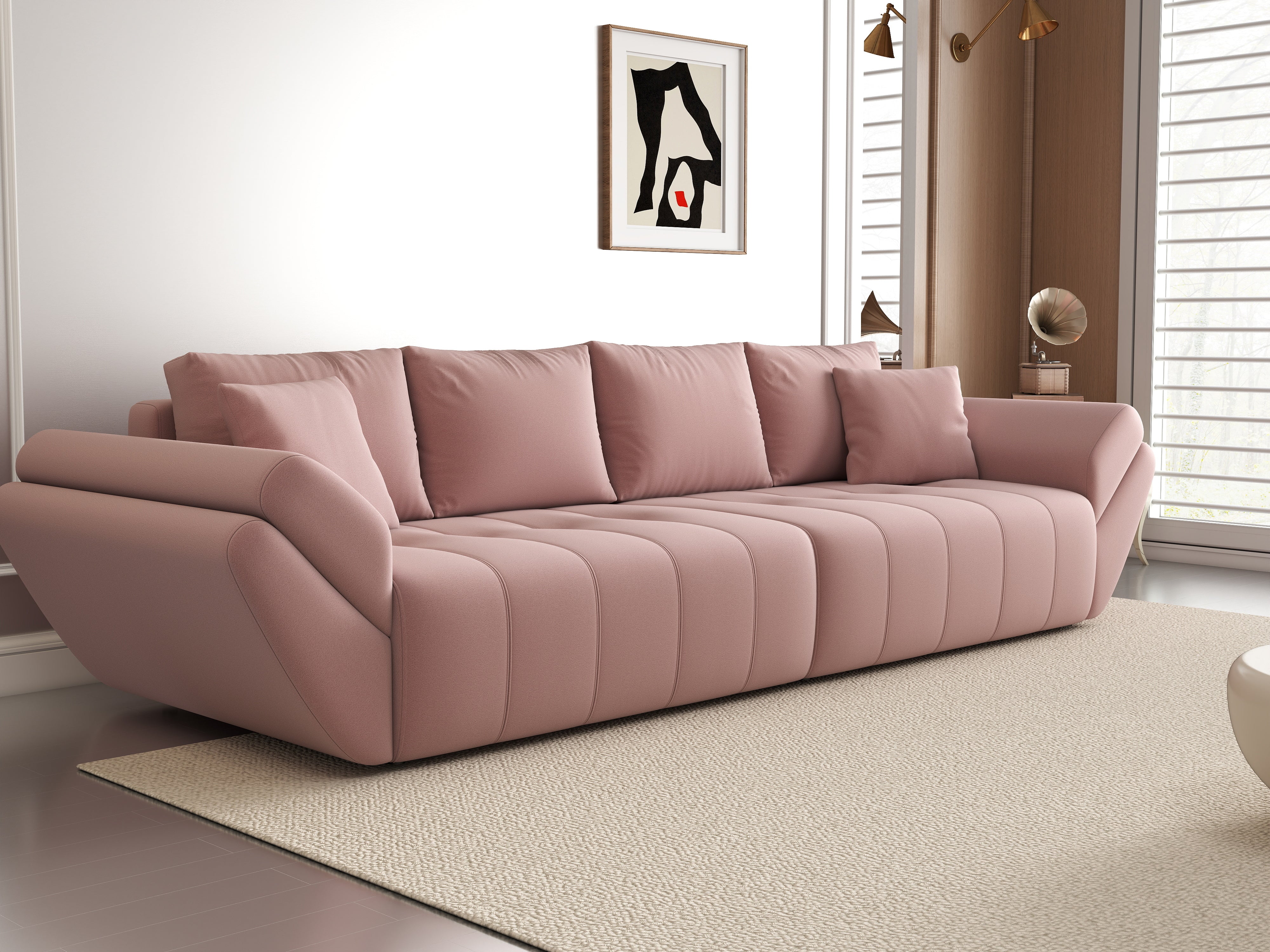 Canapea extensibilă dumonde cu ladă de depozitare si sezut confortabil din spuma HR, Berlin Royal Pink 300x100 cm Fabrica