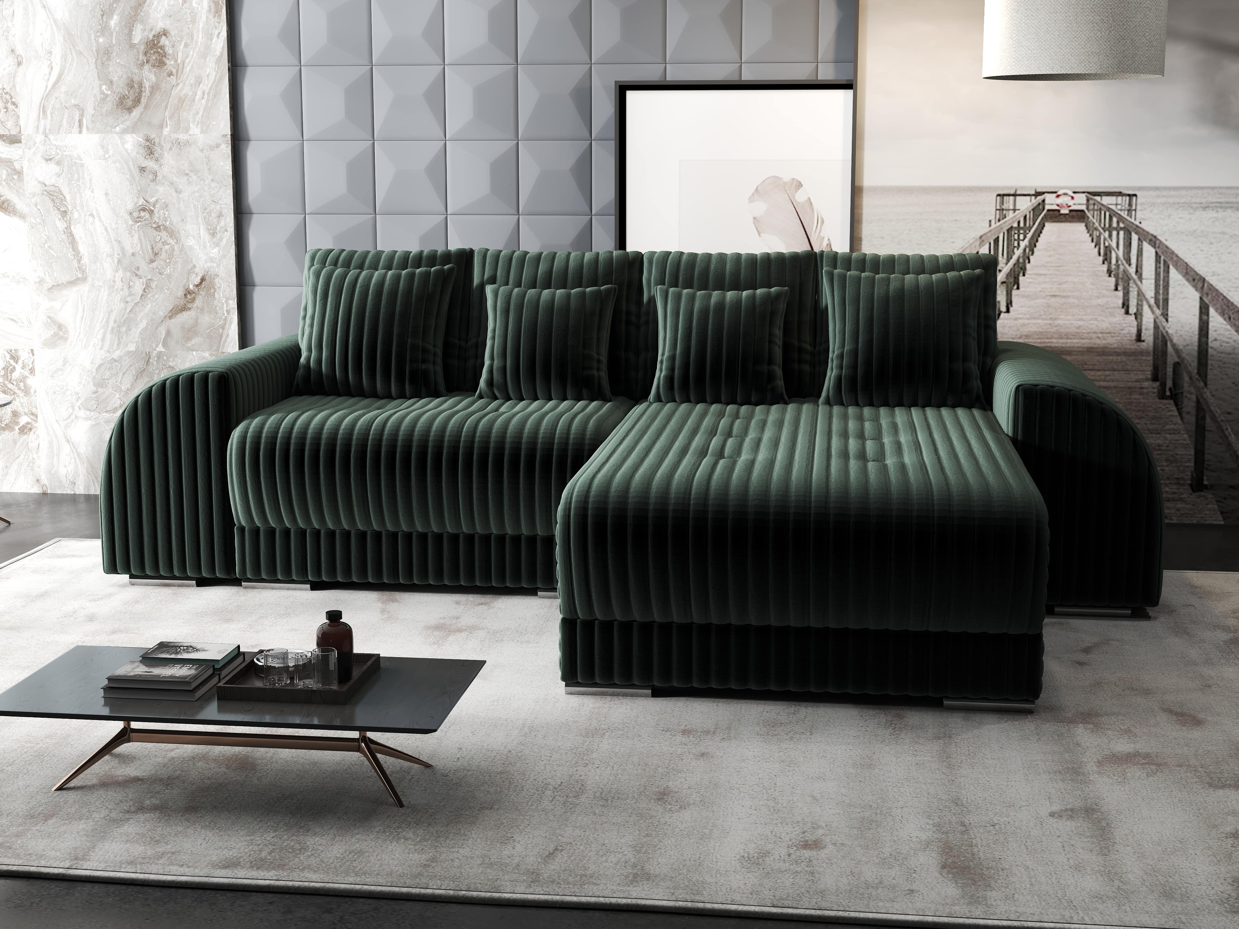 Colțar extensibil dumonde cu ladă de depozitare si sezut confortabil din spuma HR, Verona Ambience Verde II 290x185 cm Fabrica