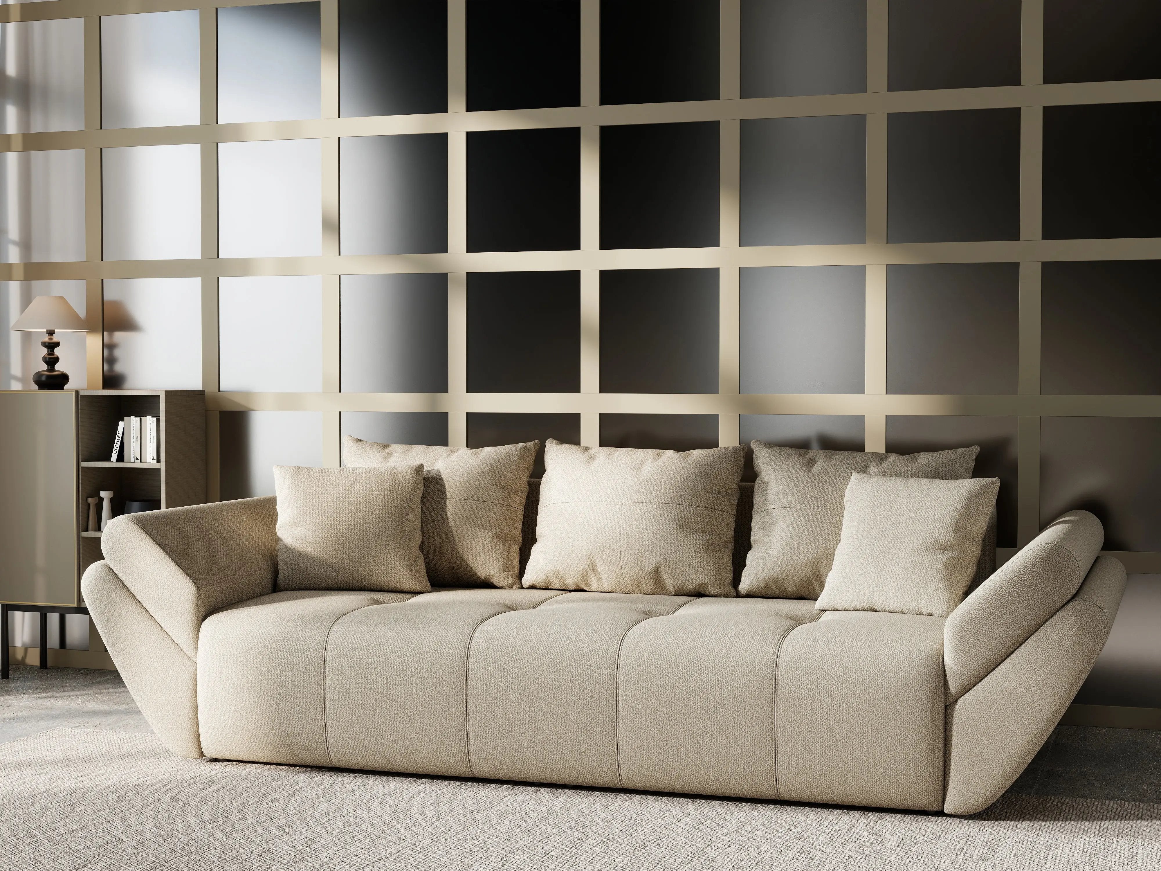 Canapea extensibilă dumonde cu ladă de depozitare si sezut confortabil din spuma HR, Berlin Enjoy Camel 250x100 cm Fabrica