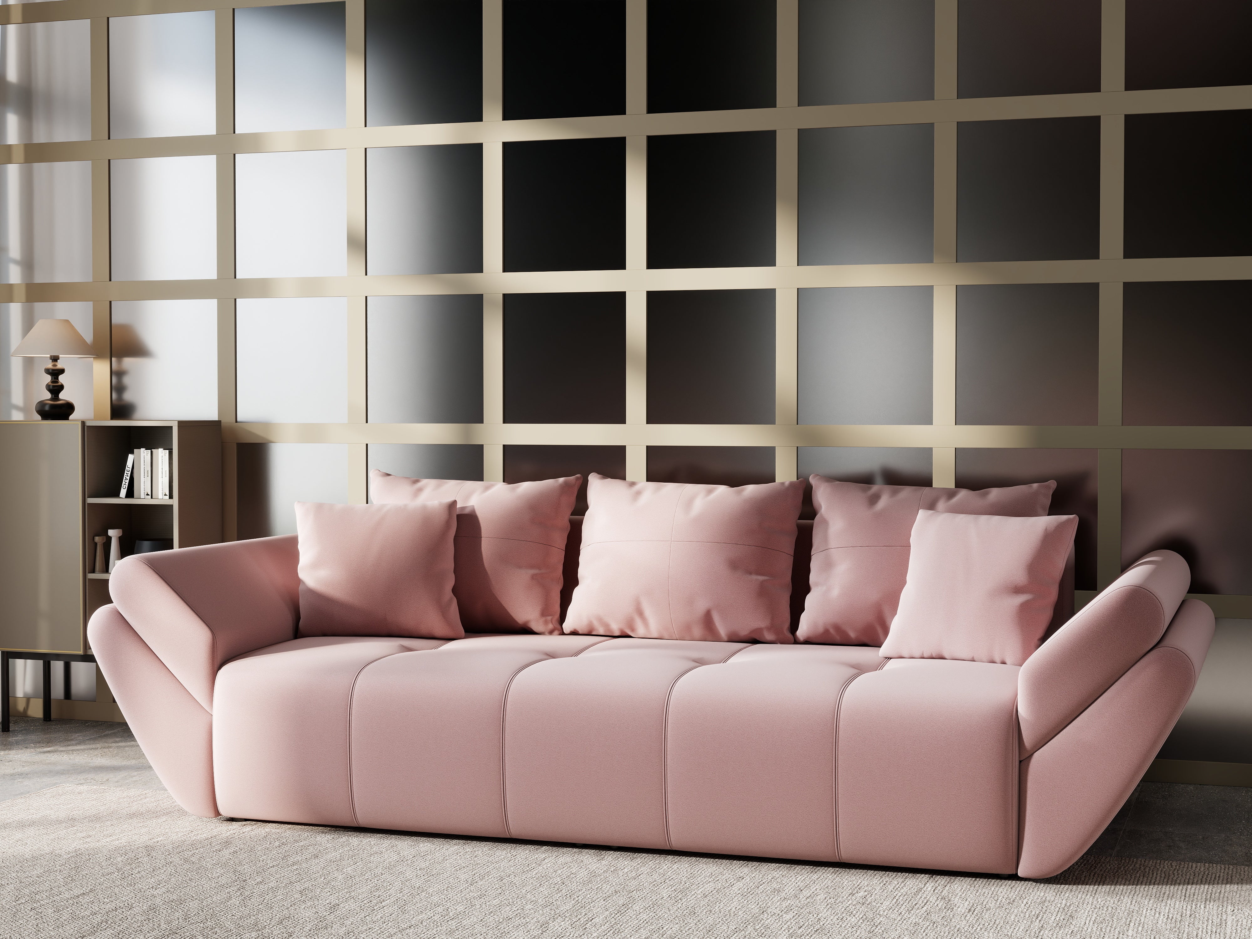 Canapea extensibilă dumonde cu ladă de depozitare si sezut confortabil din spuma HR, Berlin Royal Pink 250x100 cm Fabrica