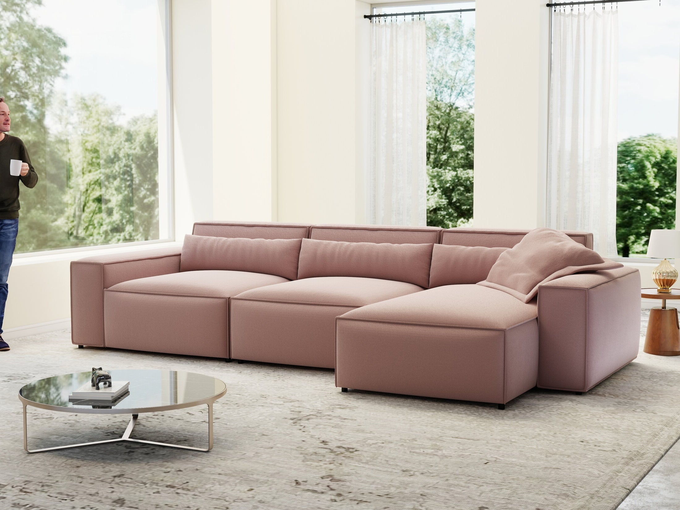 Colțar dumonde cu sezut confortabil din spuma HR, Marvelo XL Royal Roz 366x175 cm II