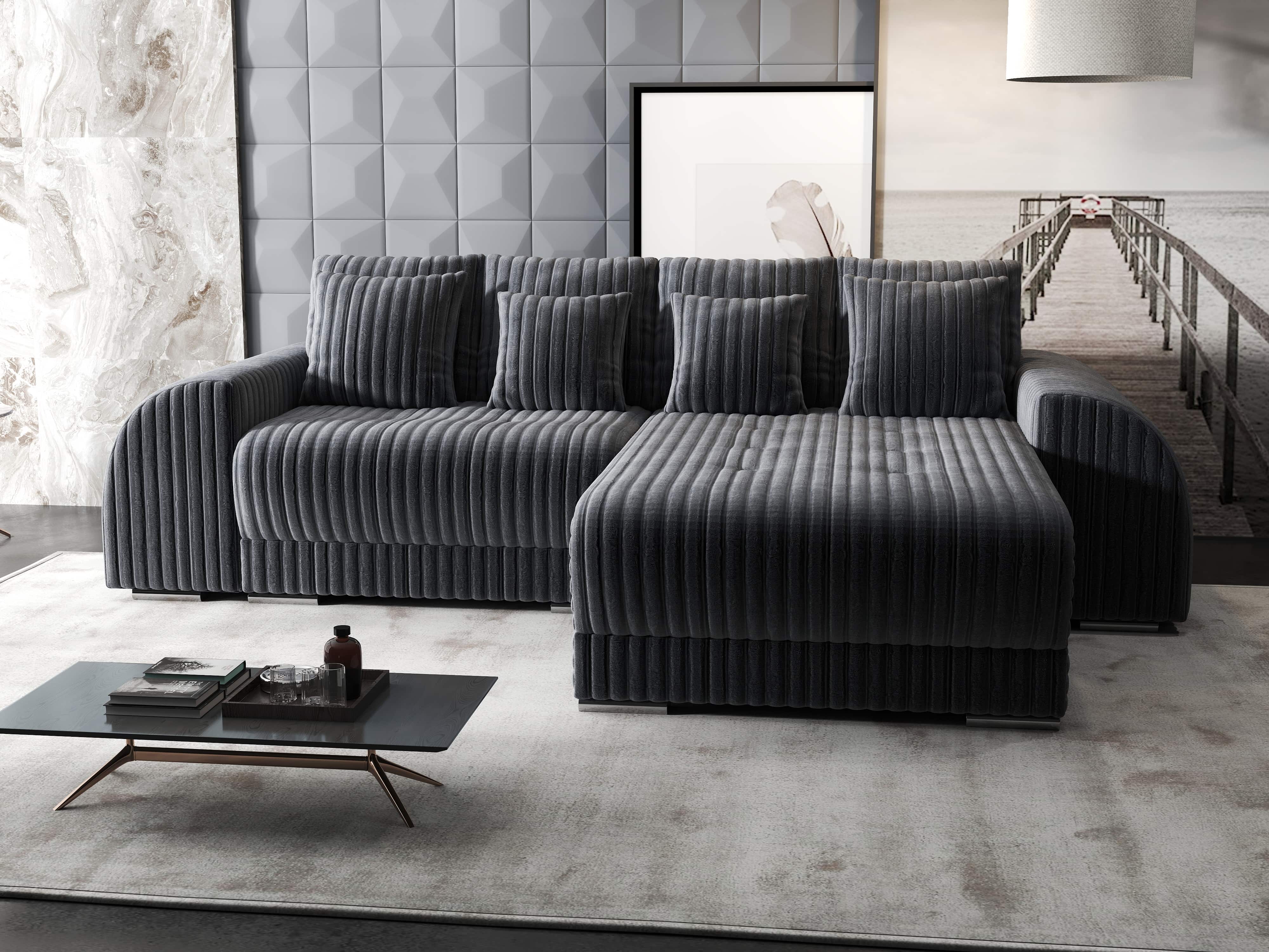 Colțar extensibil dumonde cu ladă de depozitare si sezut confortabil din spuma HR, Verona Ambience Gri II 290x185 cm Fabrica