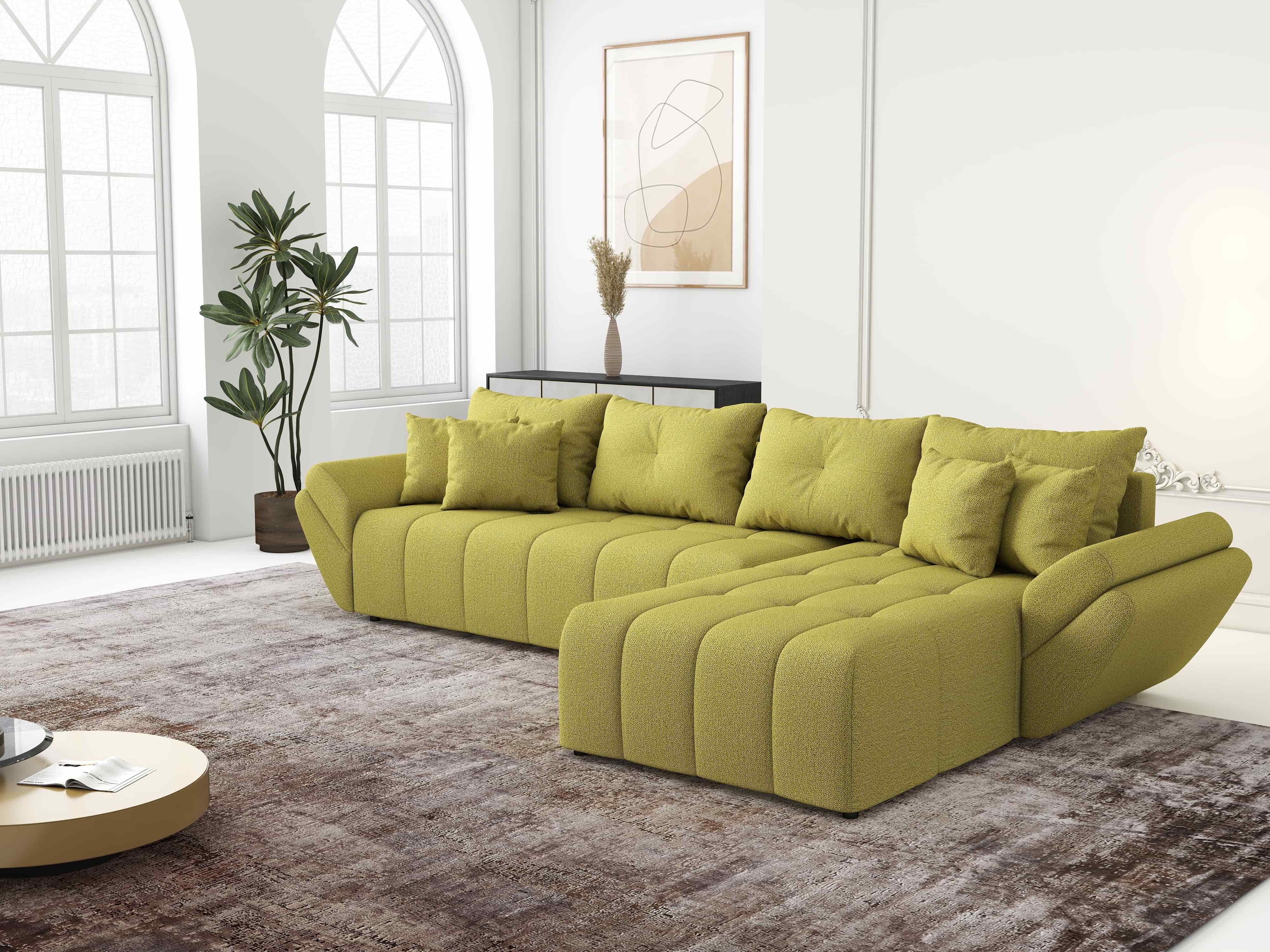 Colțar extensibil dumonde cu ladă de depozitare si sezut confortabil din spuma HR, Berlin XL Enjoy Green 350x185 cm II Fabrica