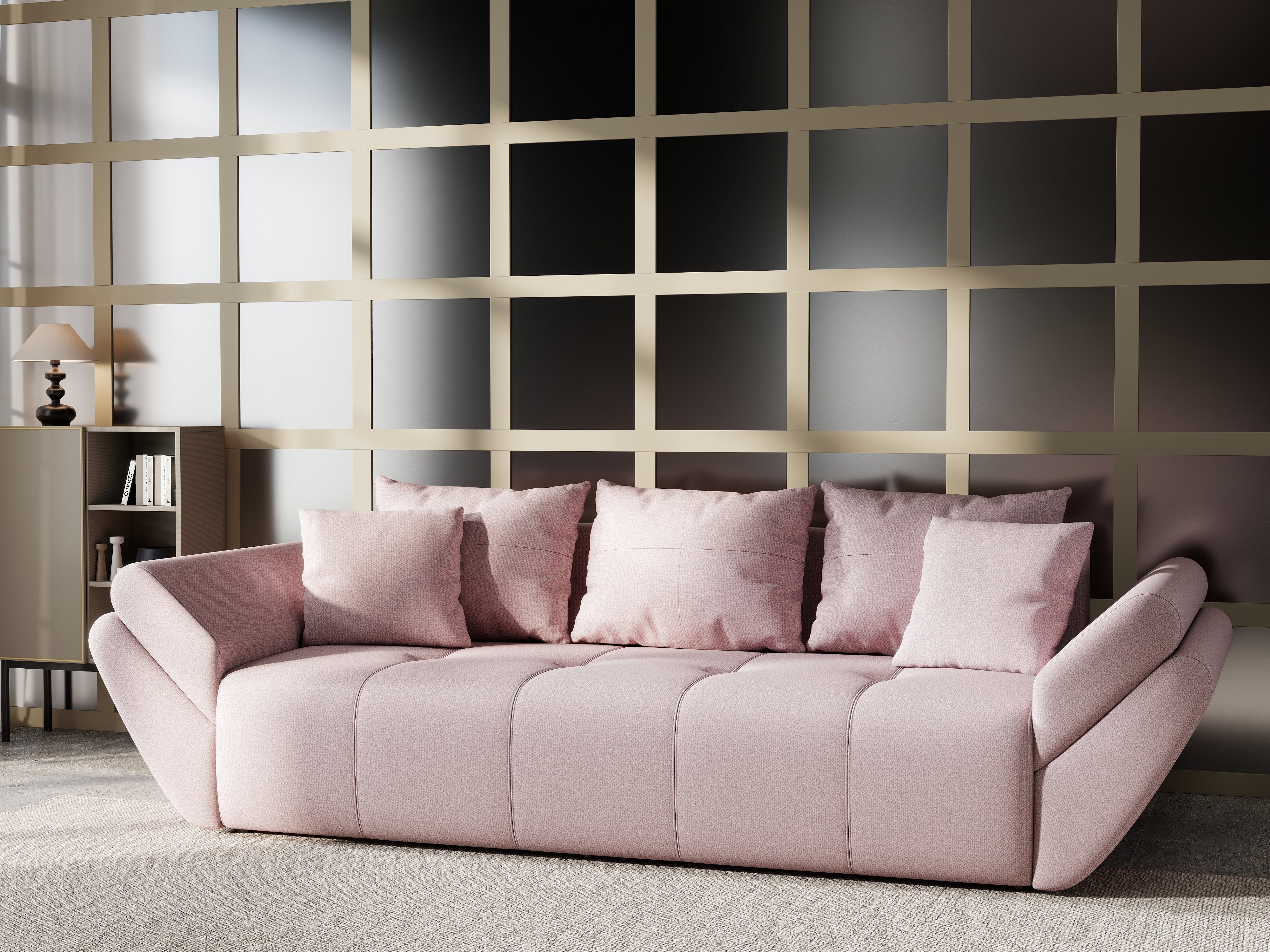 Canapea extensibilă dumonde cu ladă de depozitare si sezut confortabil din spuma HR, Berlin Enjoy Flamingo 250x100 cm Fabrica