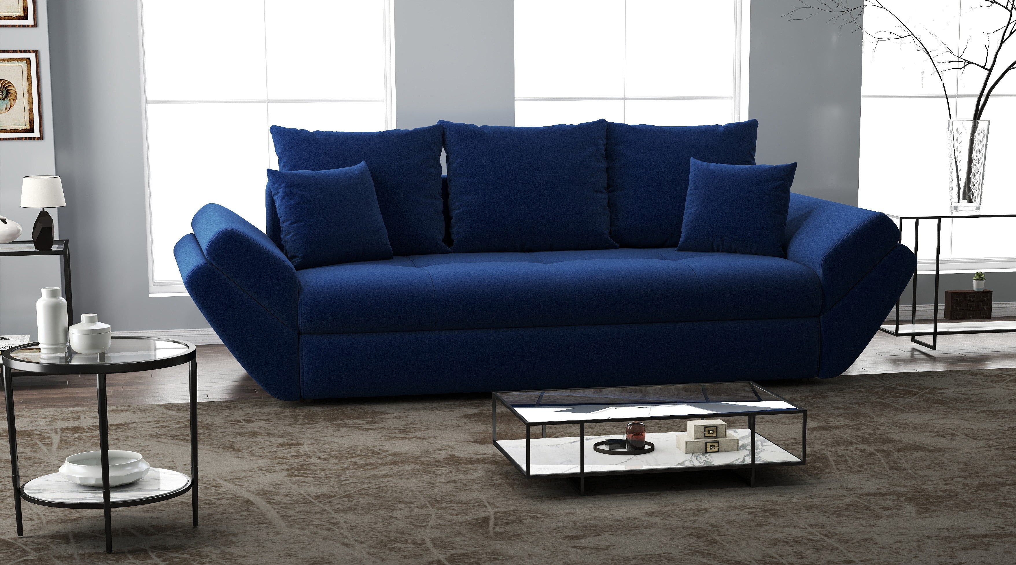 Canapea extensibilă dumonde cu ladă de depozitare si sezut confortabil din spuma HR, Loana Royal Blue 250x100 cm Fabrica