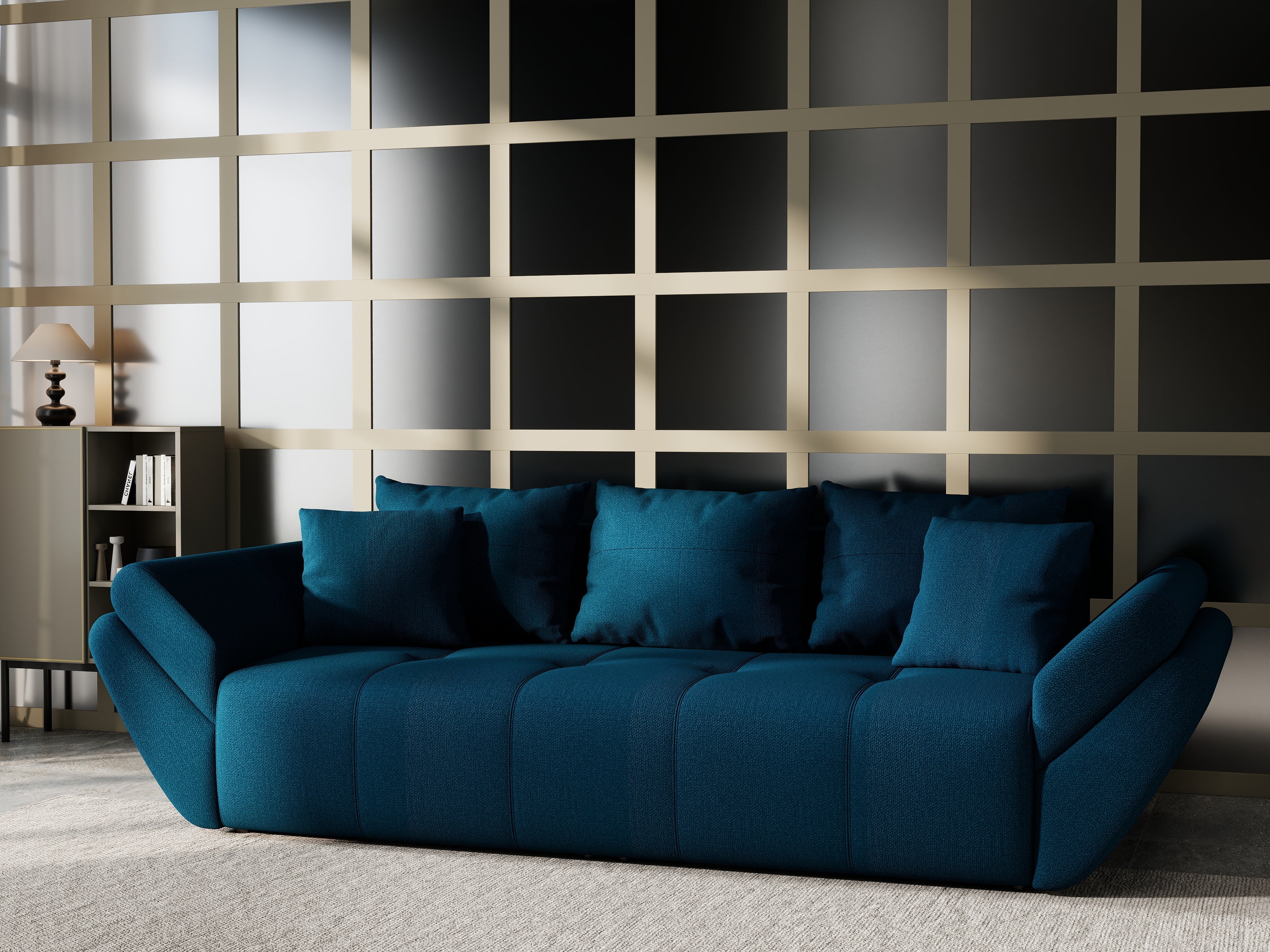 Canapea extensibilă dumonde cu ladă de depozitare si sezut confortabil din spuma HR, Berlin Enjoy Petrol 250x100 cm Fabrica