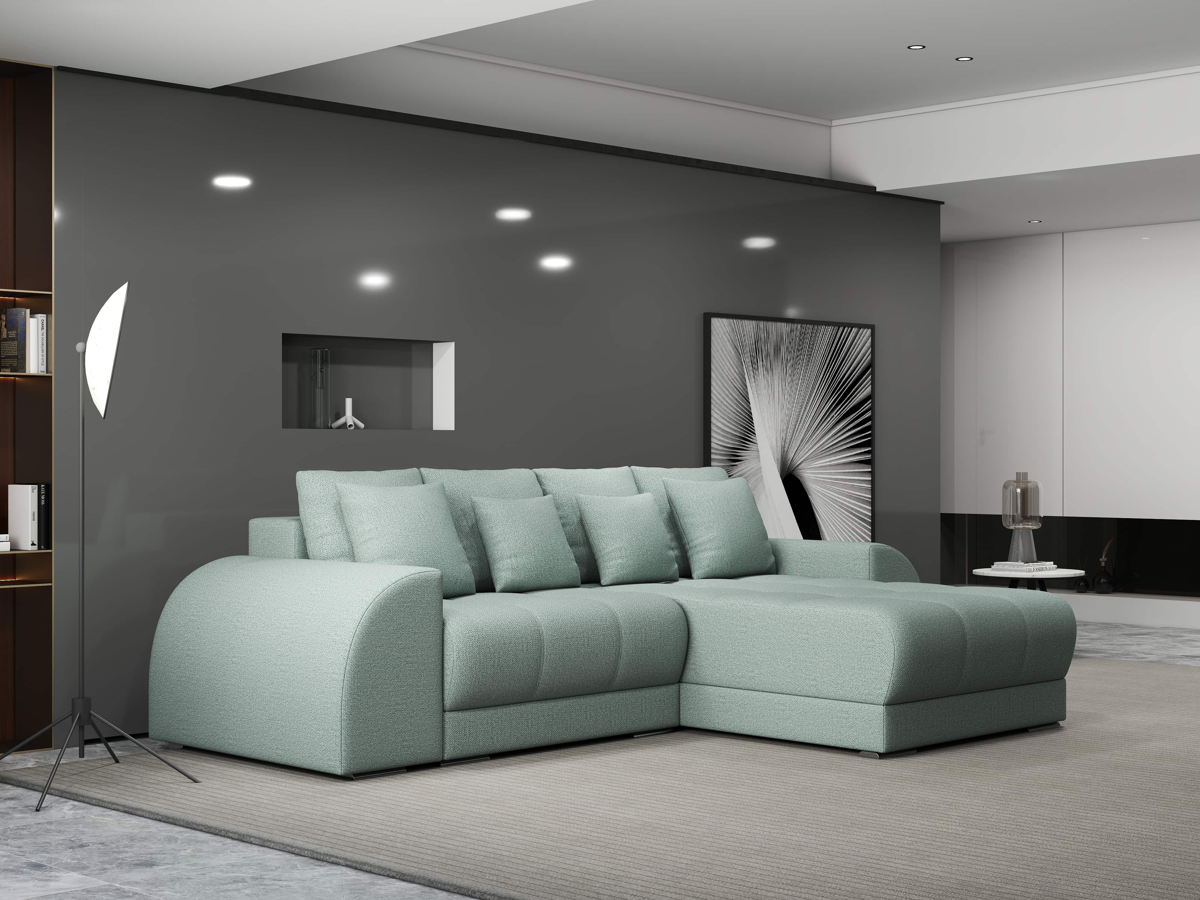 Colțar extensibil dumonde cu ladă de depozitare si sezut confortabil din spuma HR, Verona Enjoy Mint II 290x185 cm Fabrica