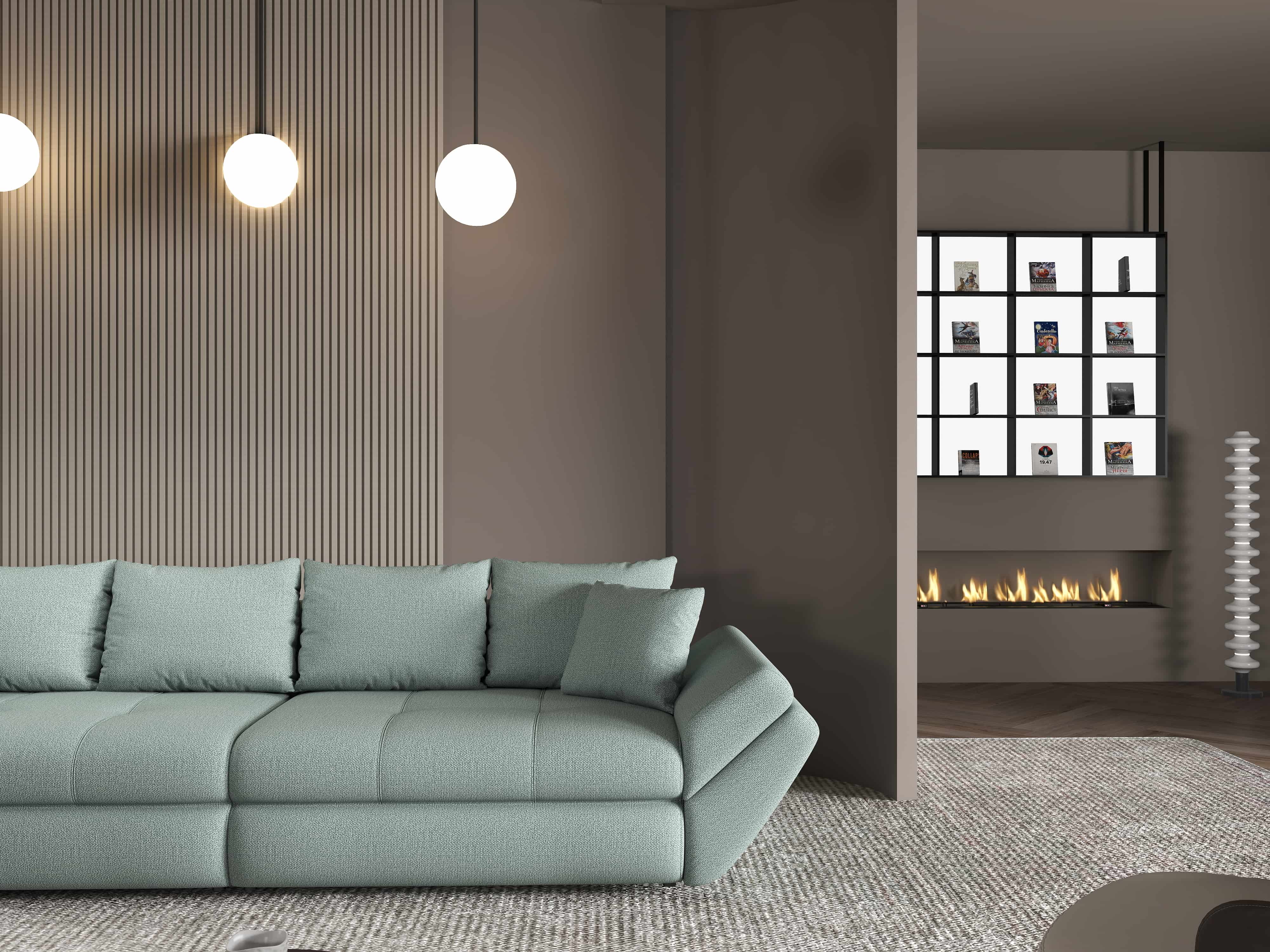 Canapea extensibilă dumonde cu ladă de depozitare si sezut confortabil din spuma HR, Loana Enjoy Mint 300x100 cm Fabrica