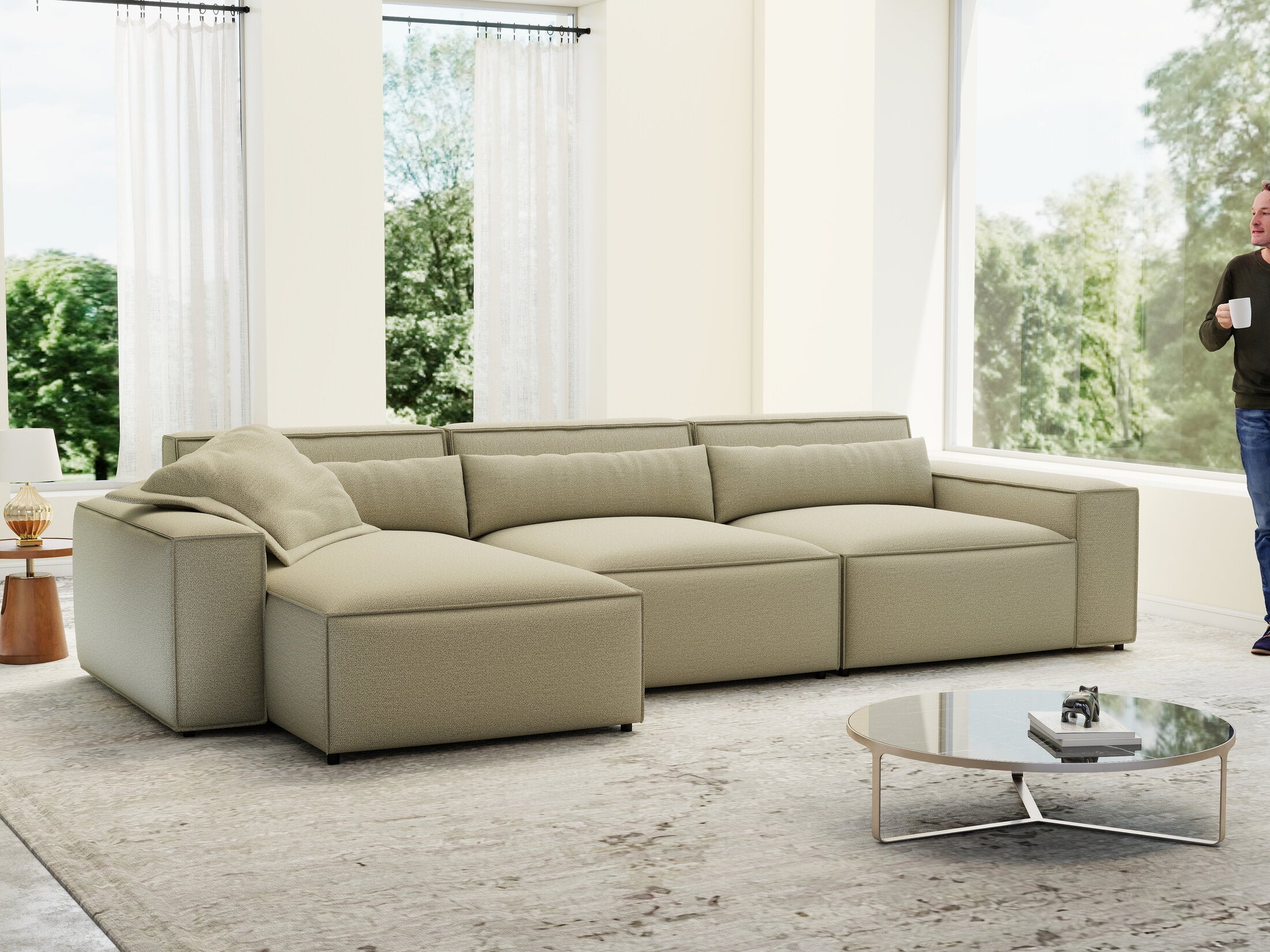 Colțar dumonde cu sezut confortabil din spuma HR, Marvelo XL Enjoy Bej 366x175 cm