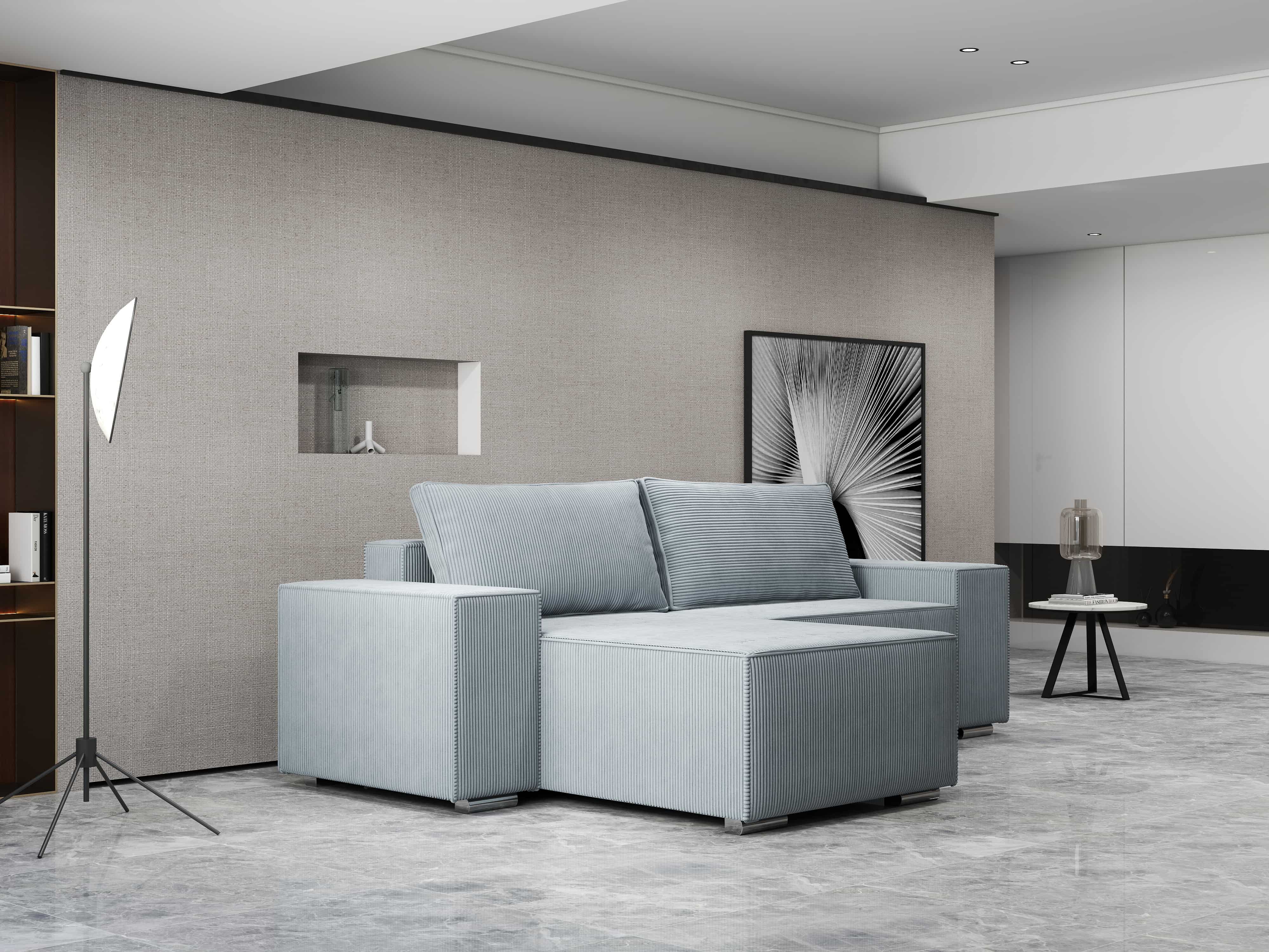 Colțar extensibil dumonde cu ladă de depozitare si sezut confortabil din spuma HR, Dream Zoom Grey 290x185 cm Fabrica