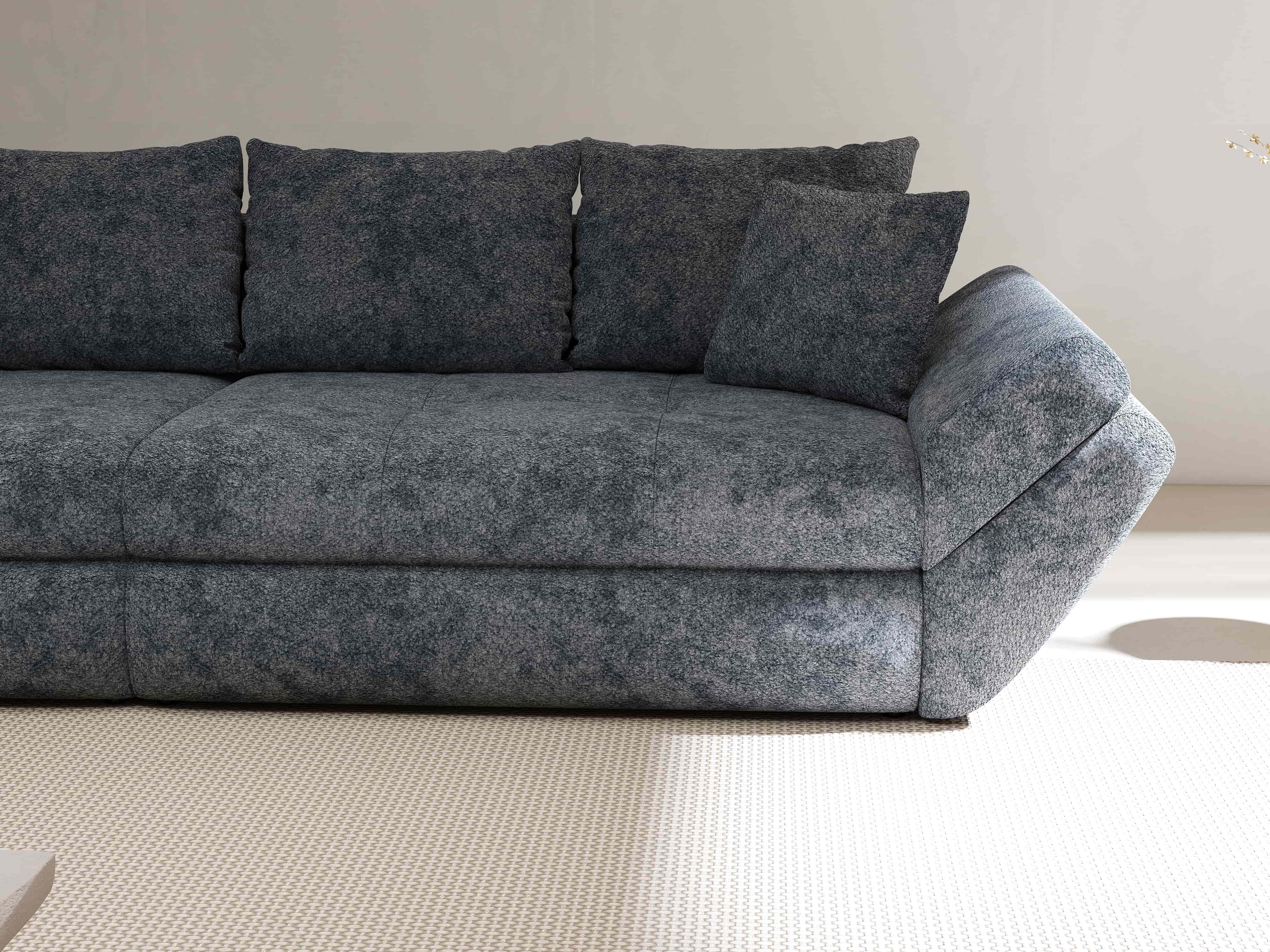 Canapea extensibilă dumonde cu ladă de depozitare si sezut confortabil din spuma HR, Loana Euphoria Grafit 300x100 cm Fabrica