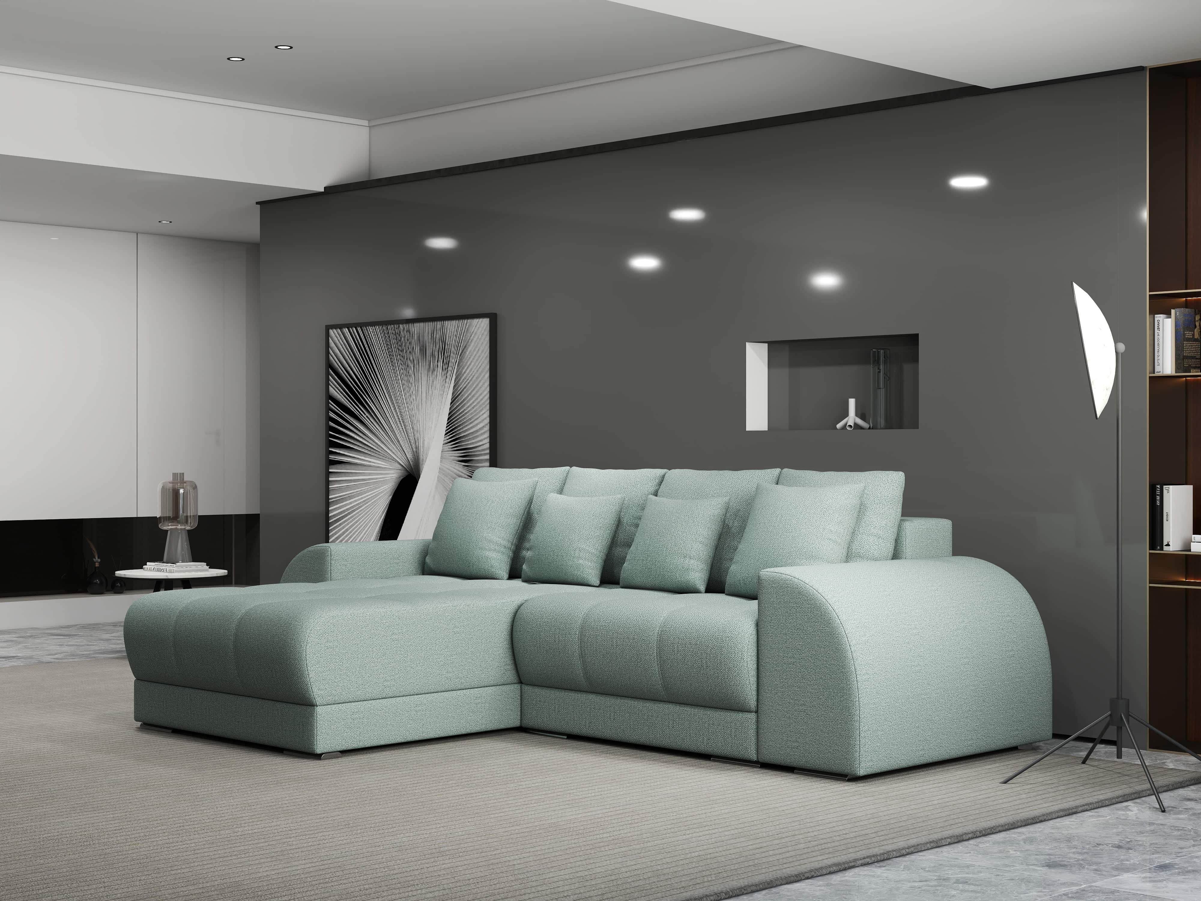Colțar extensibil dumonde cu ladă de depozitare si sezut confortabil din spuma HR, Verona Enjoy Mint 290x185 cm Fabrica