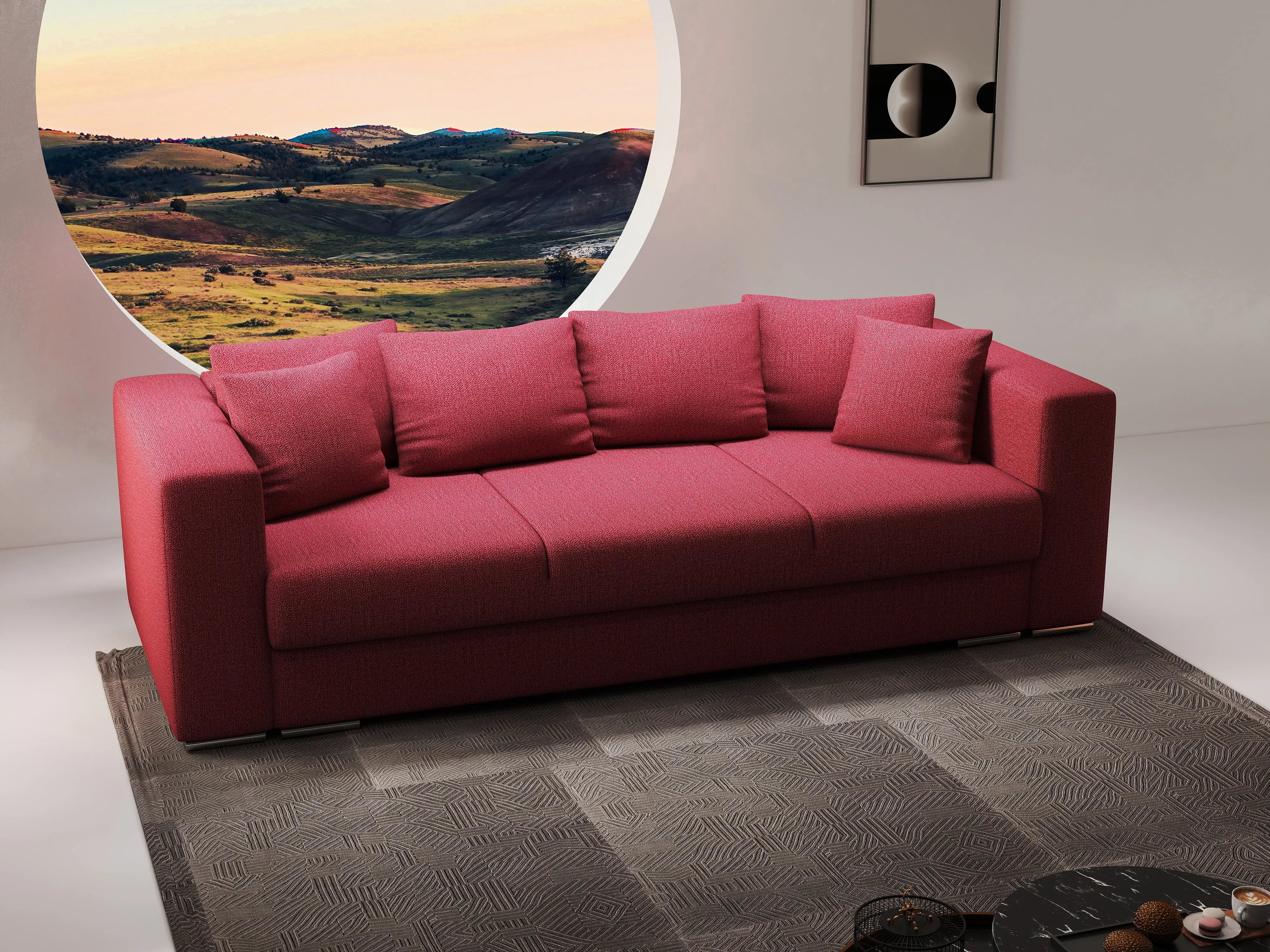 Canapea extensibilă dumonde cu ladă de depozitare si sezut confortabil din spuma HR, Gloria Bordoux 240x100 cm Fabrica