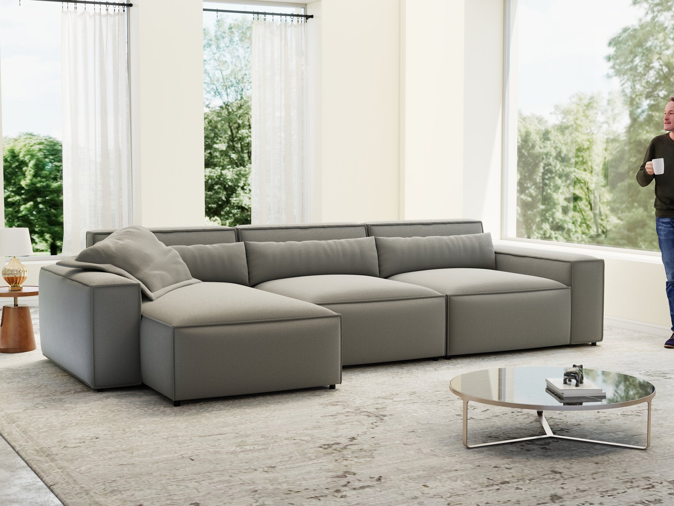 Colțar dumonde cu sezut confortabil din spuma HR, Marvelo XL Royal Gri 366x175 cm