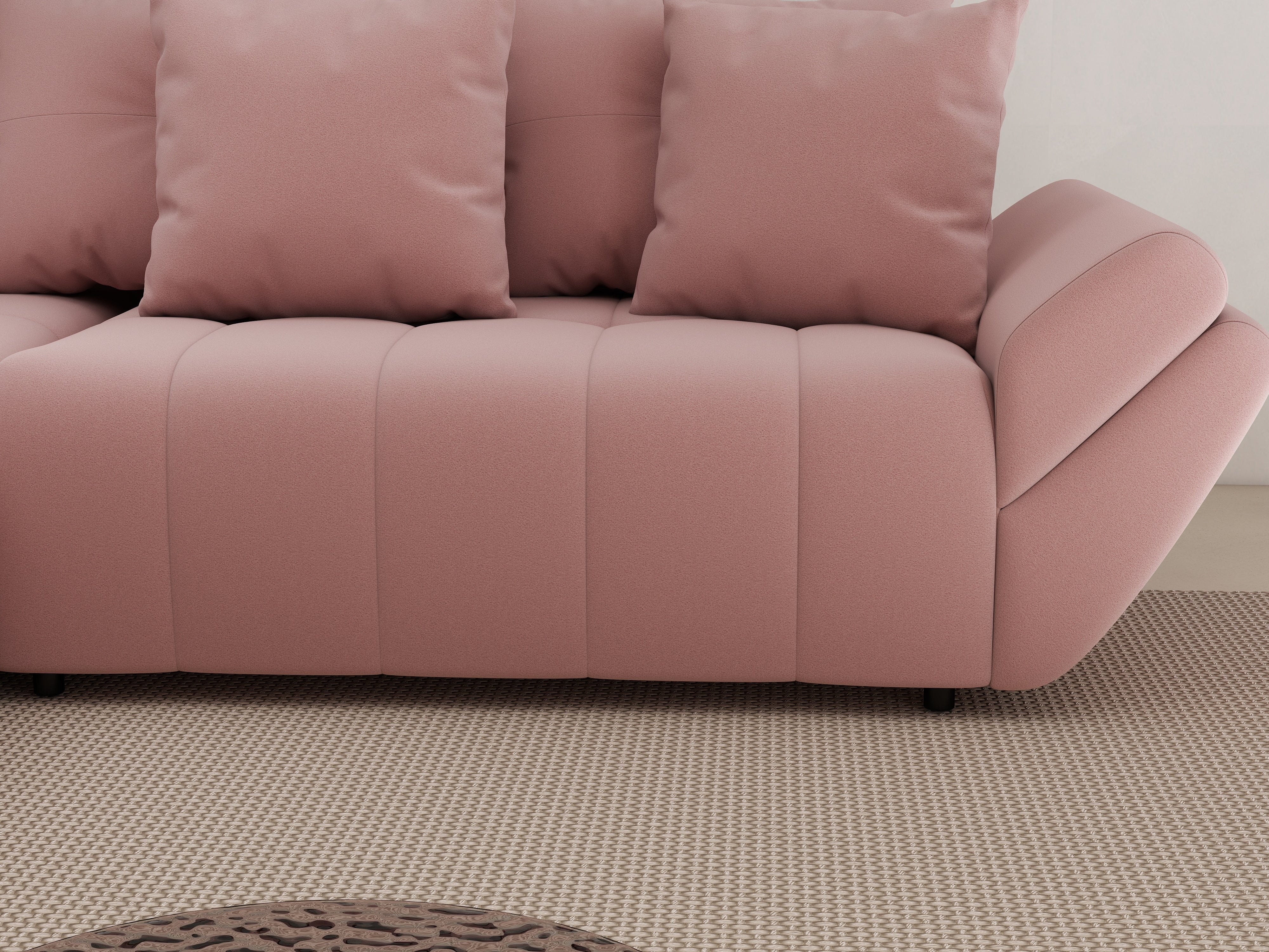 Colțar extensibil dumonde cu ladă de depozitare si sezut confortabil din spuma HR, Berlin Royal Roz 280x185 cm Fabrica