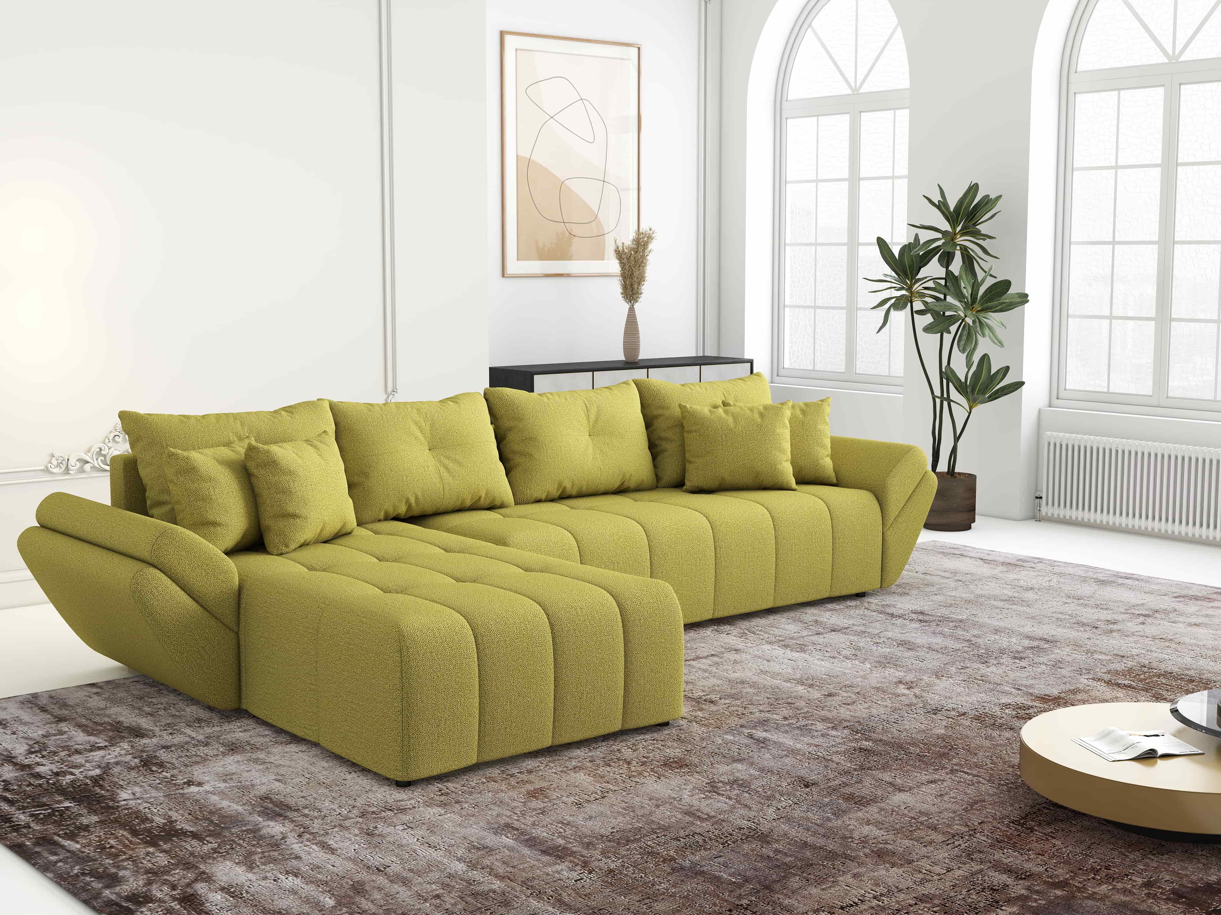 Colțar extensibil dumonde cu ladă de depozitare si sezut confortabil din spuma HR, Berlin XL Enjoy Green 350x185 cm Fabrica
