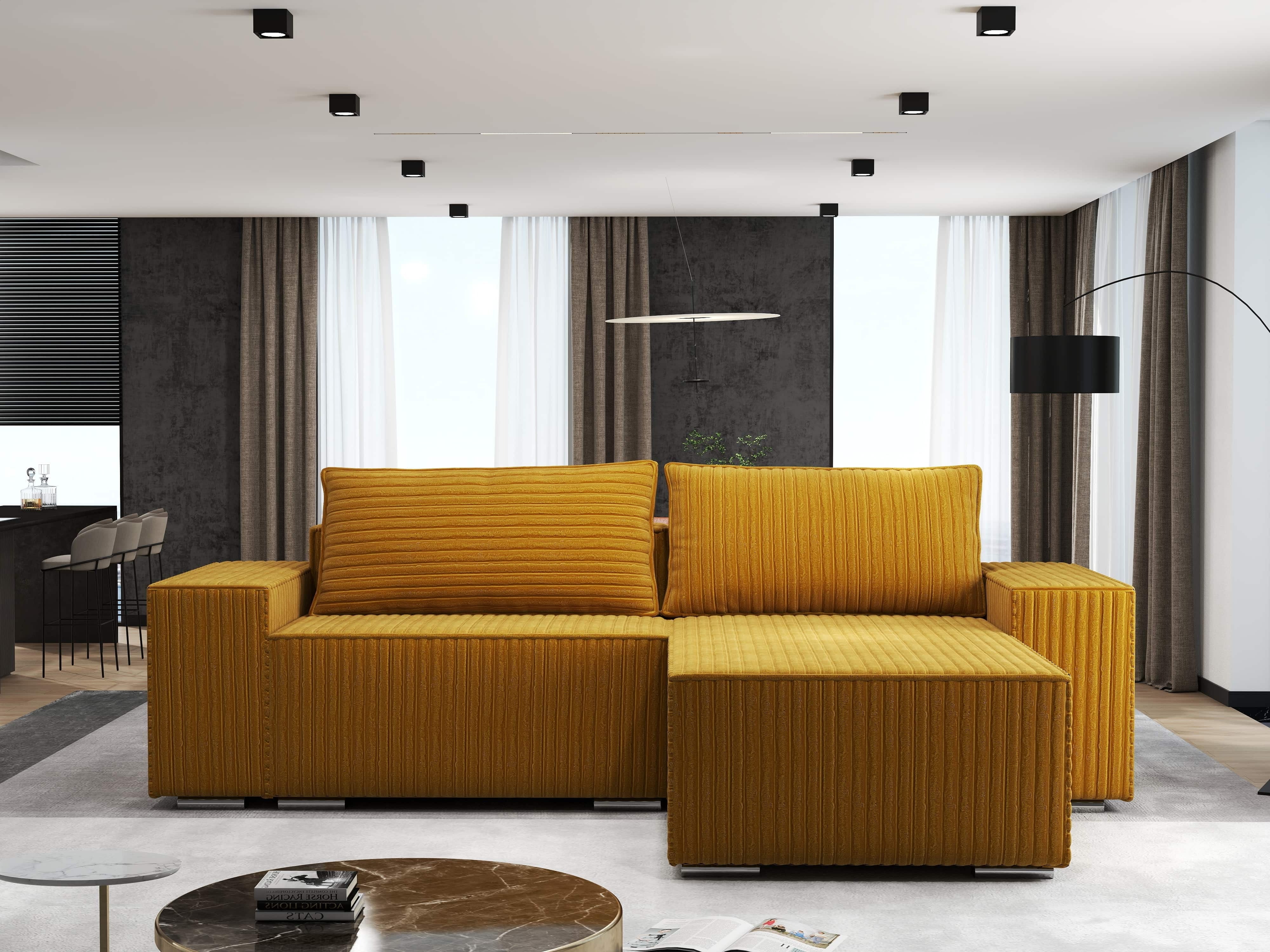 Colțar extensibil dumonde cu ladă de depozitare si sezut confortabil din spuma HR, Dream Ambience Mustar 290x185 cm II Fabrica