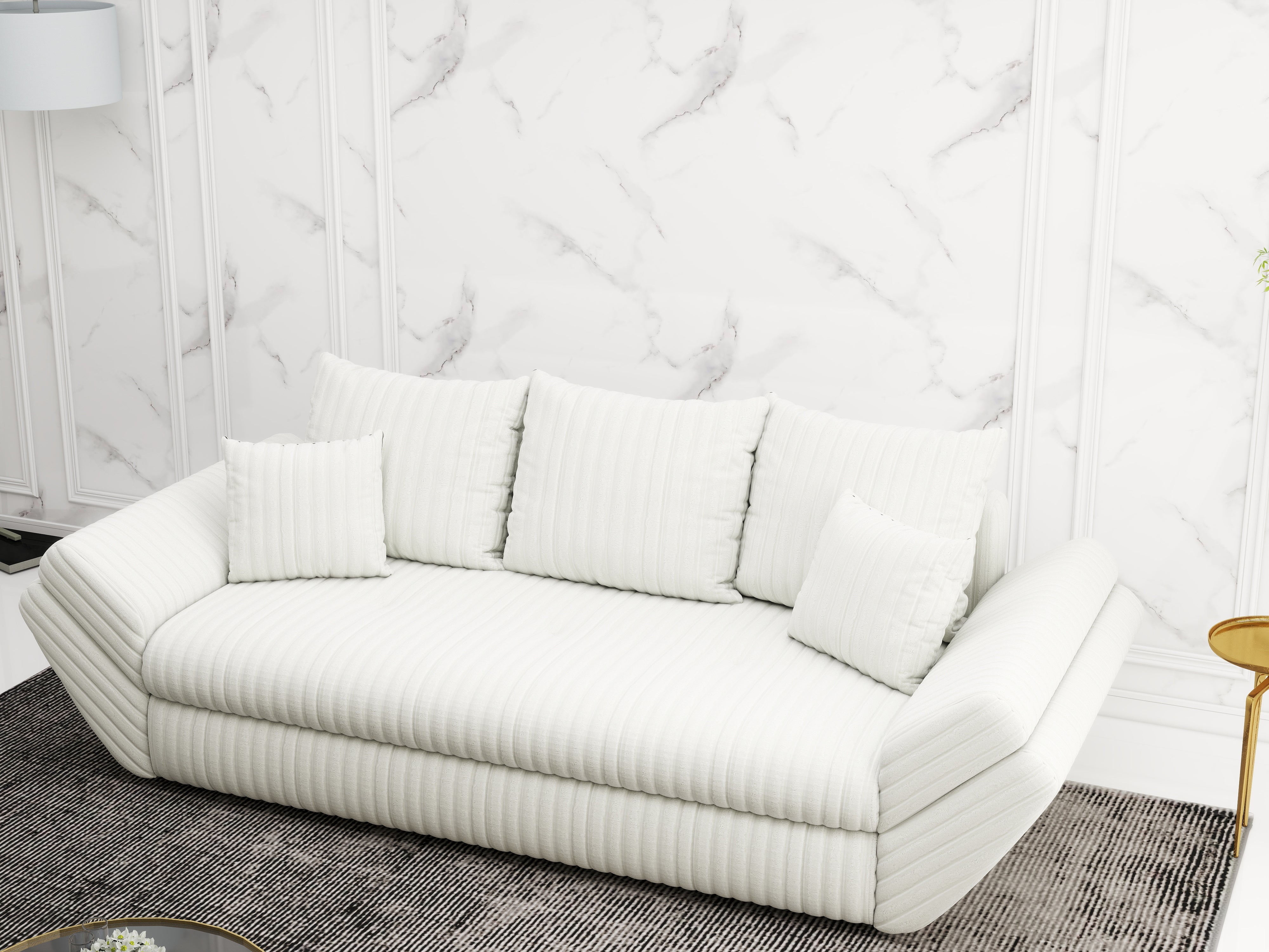 Canapea extensibilă dumonde cu ladă de depozitare si sezut confortabil din spuma HR, Loana Ambience Ivory 250x100 cm Fabrica