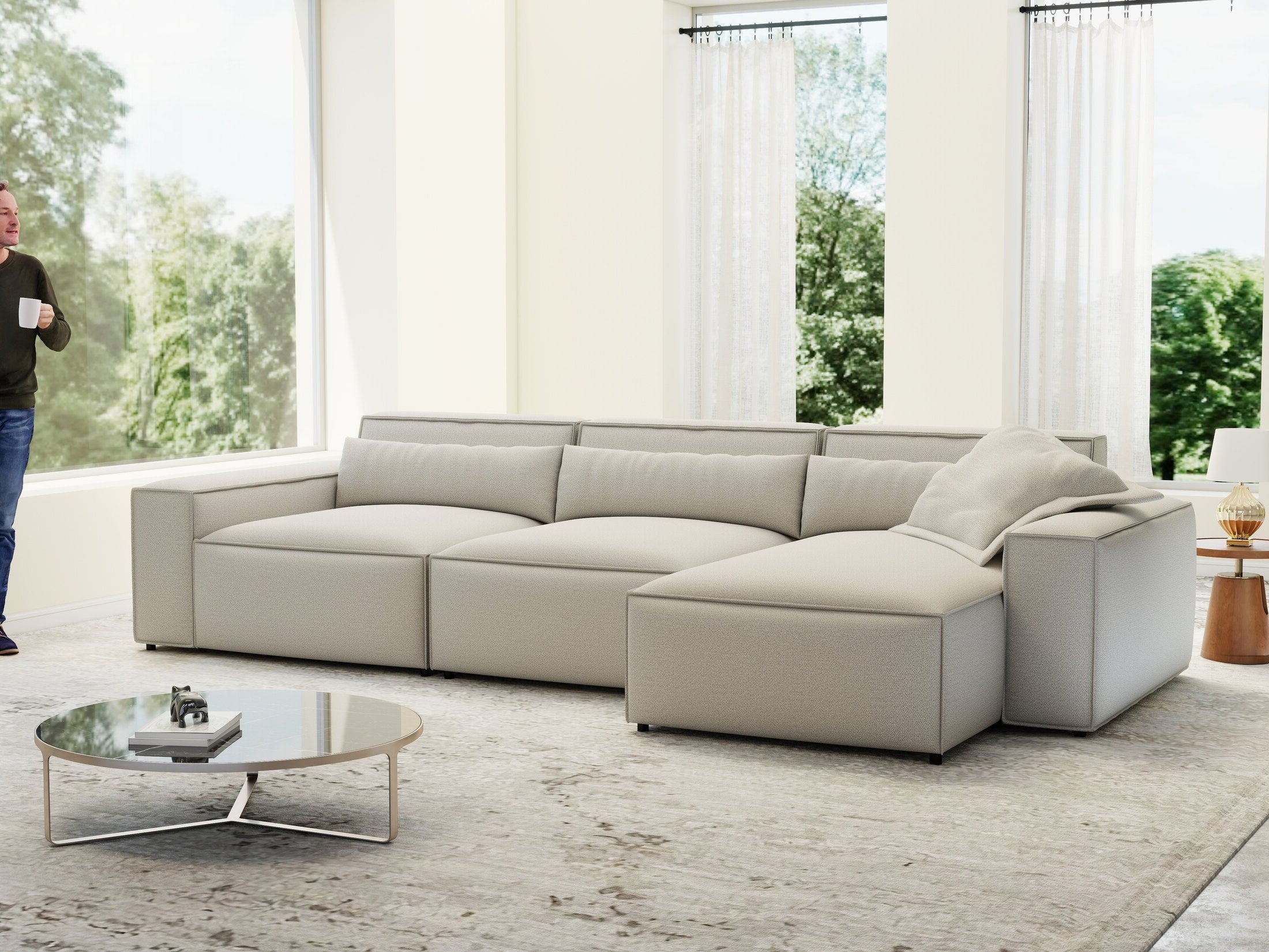 Colțar dumonde cu sezut confortabil din spuma HR, Marvelo XL Enjoy Bej 366x175 cm II