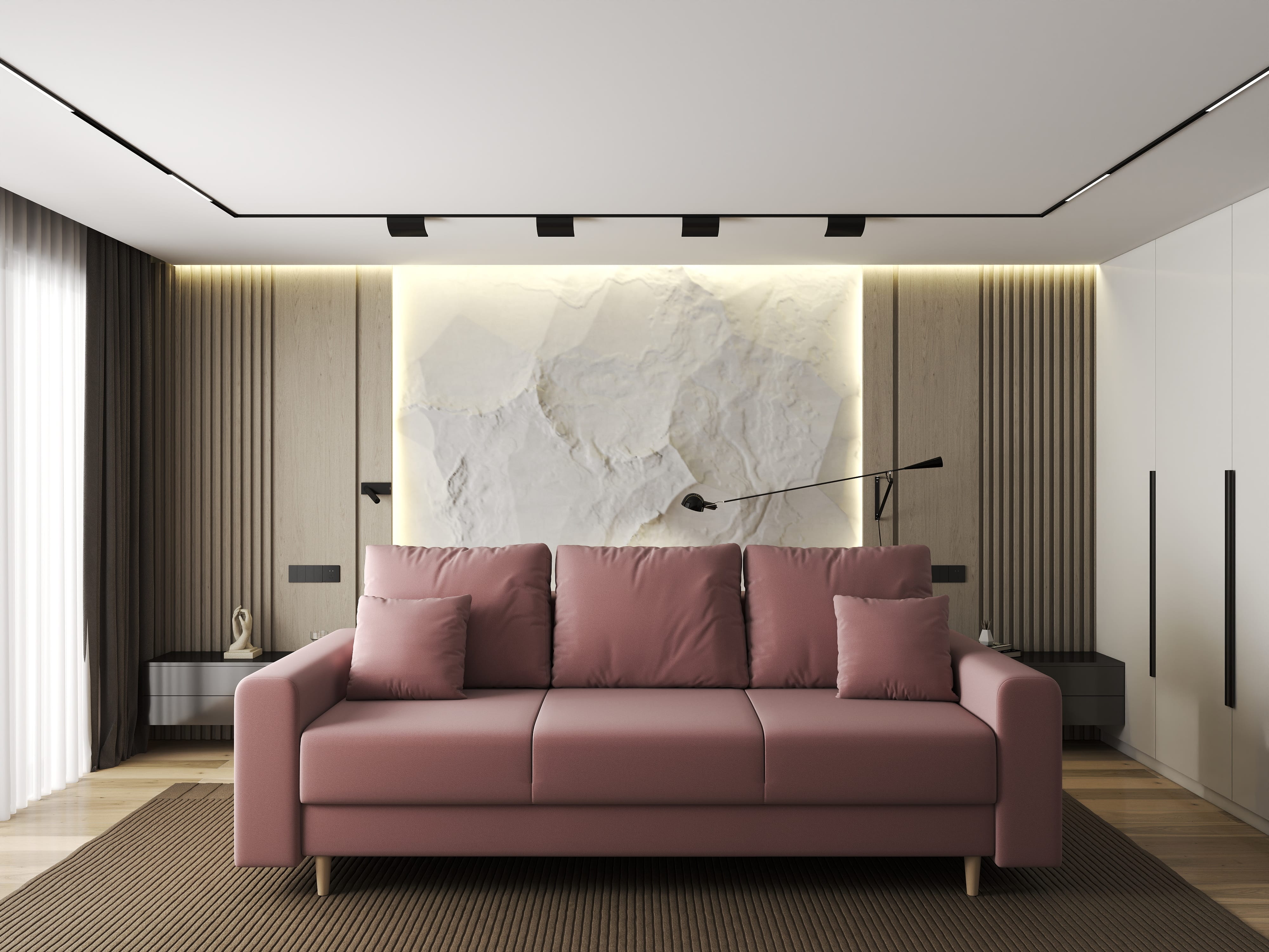 Canapea extensibilă dumonde cu ladă de depozitare si sezut confortabil din spuma HR, Kronos Royal Roz 210x100 cm fabrica