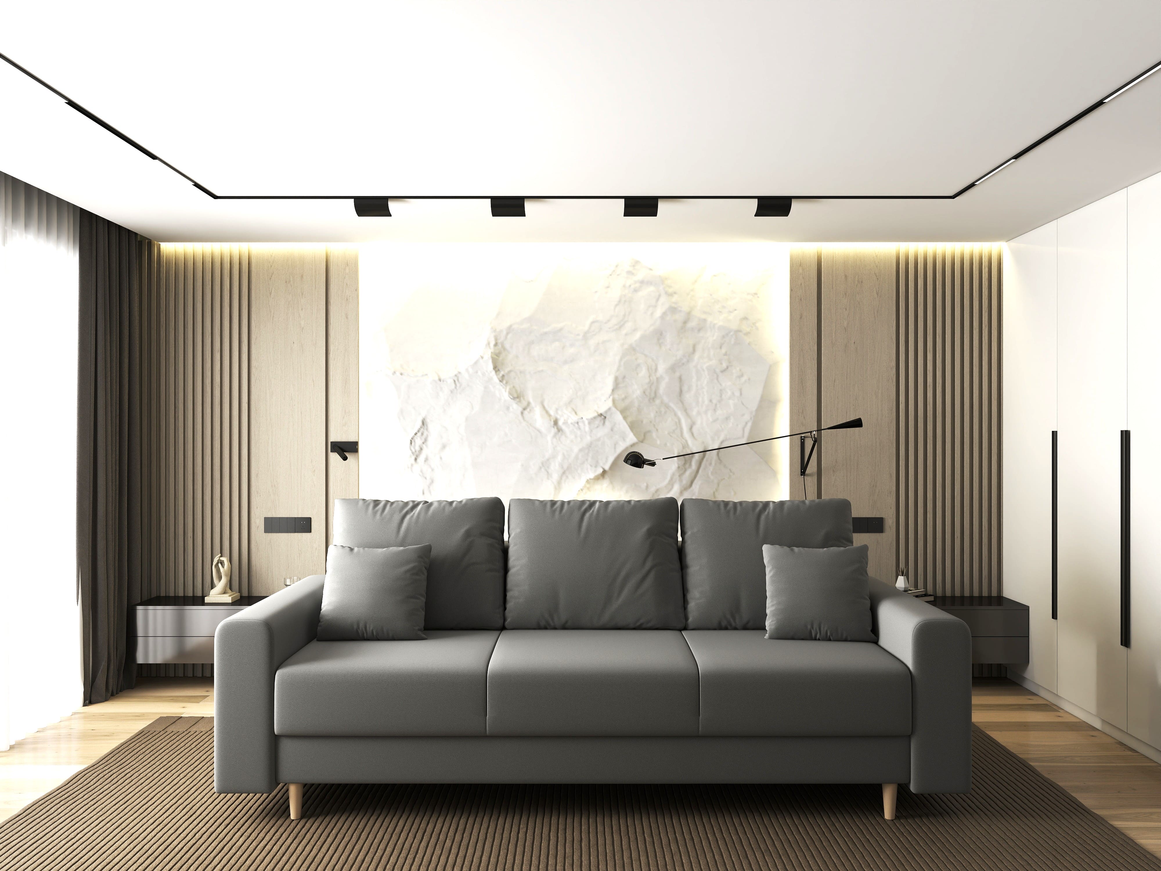 Canapea extensibilă dumonde cu ladă de depozitare si sezut confortabil din spuma HR, Kronos Royal Gri 210x100 cm fabrica