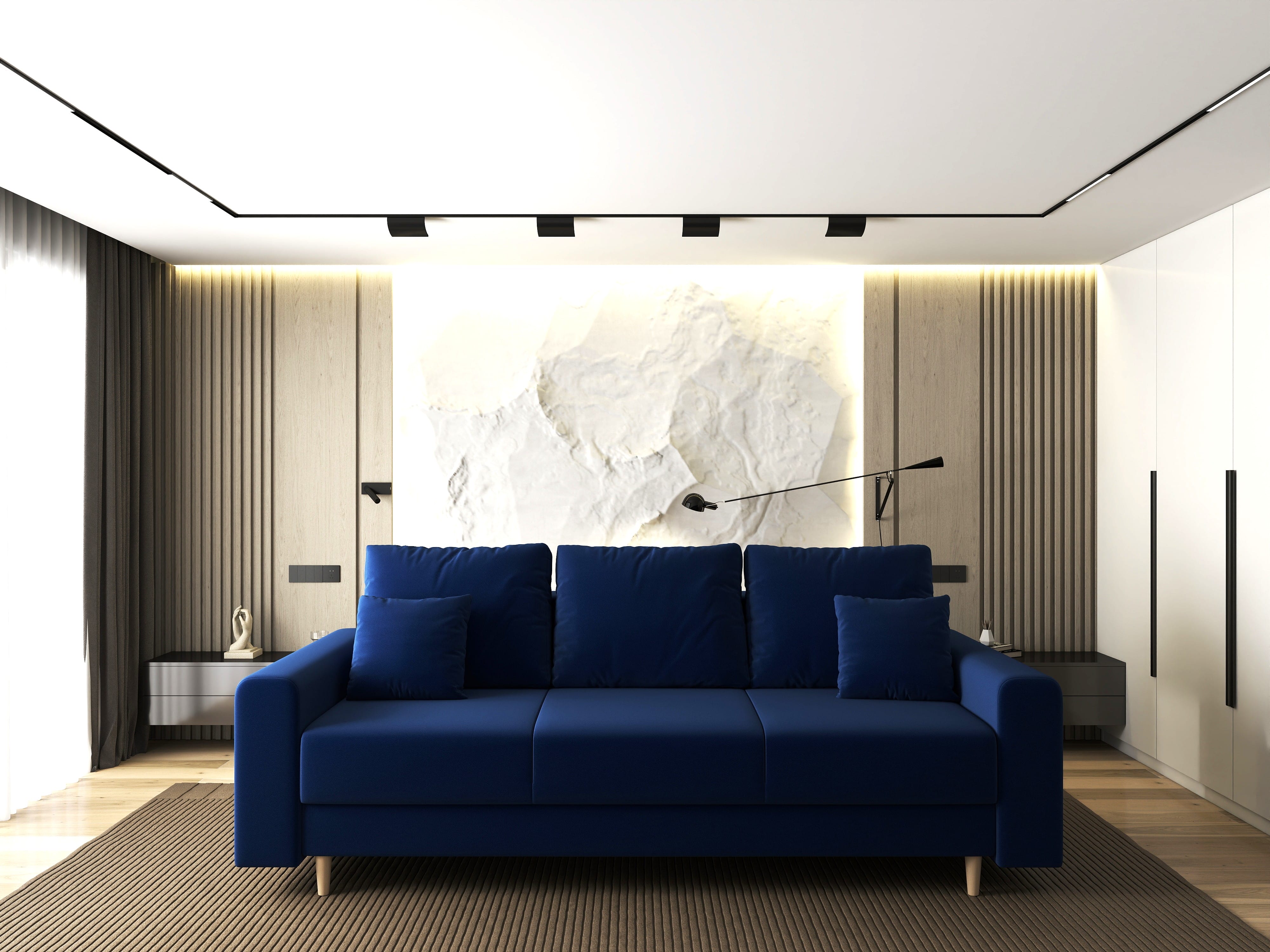 Canapea extensibilă dumonde cu ladă de depozitare si sezut confortabil din spuma HR, Kronos Royal Albastru 210x100 cm fabrica