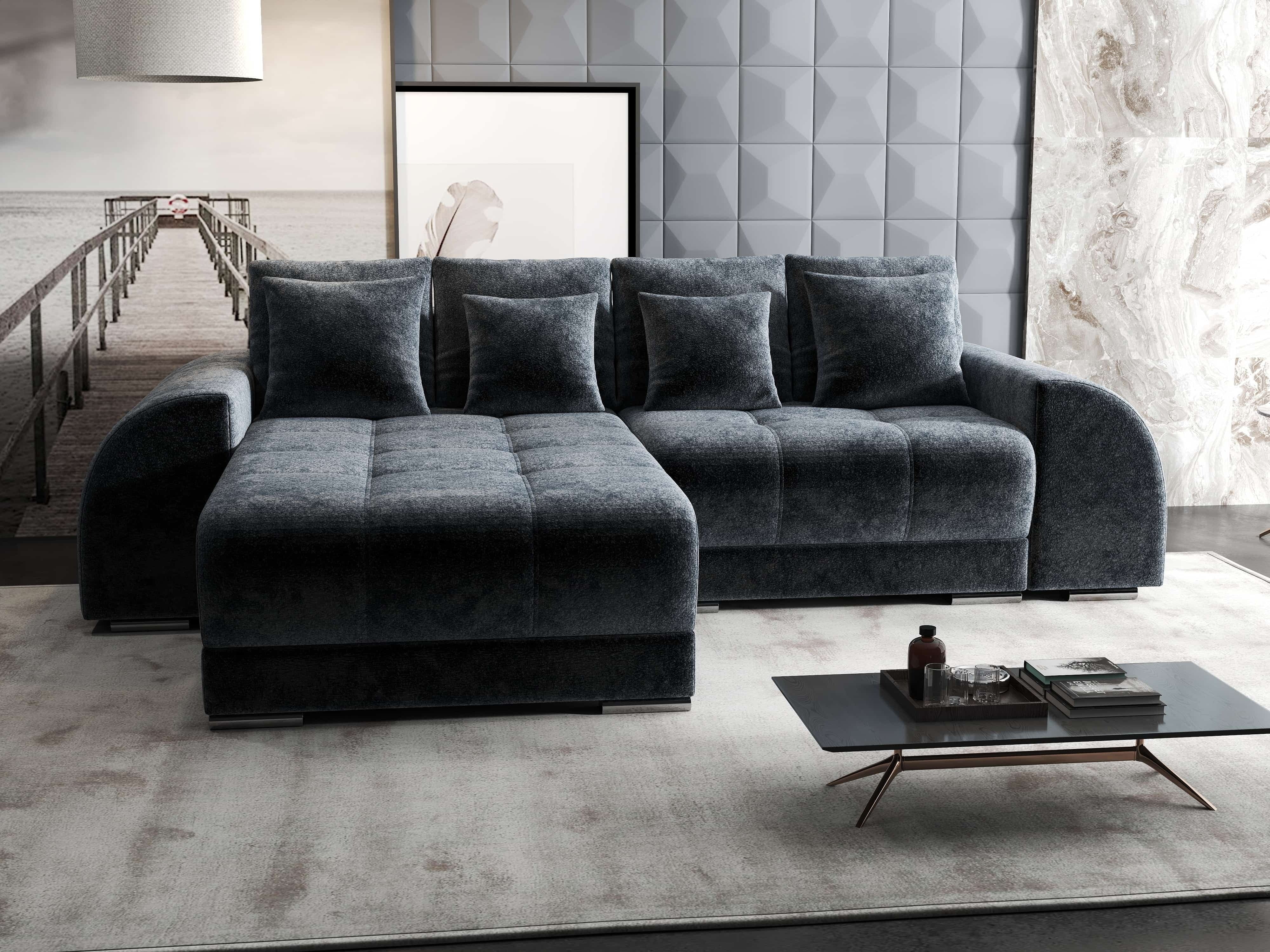 Colțar extensibil dumonde cu ladă de depozitare si sezut confortabil din spuma HR, Verona Euphoria Grafit 290x185 cm Fabrica