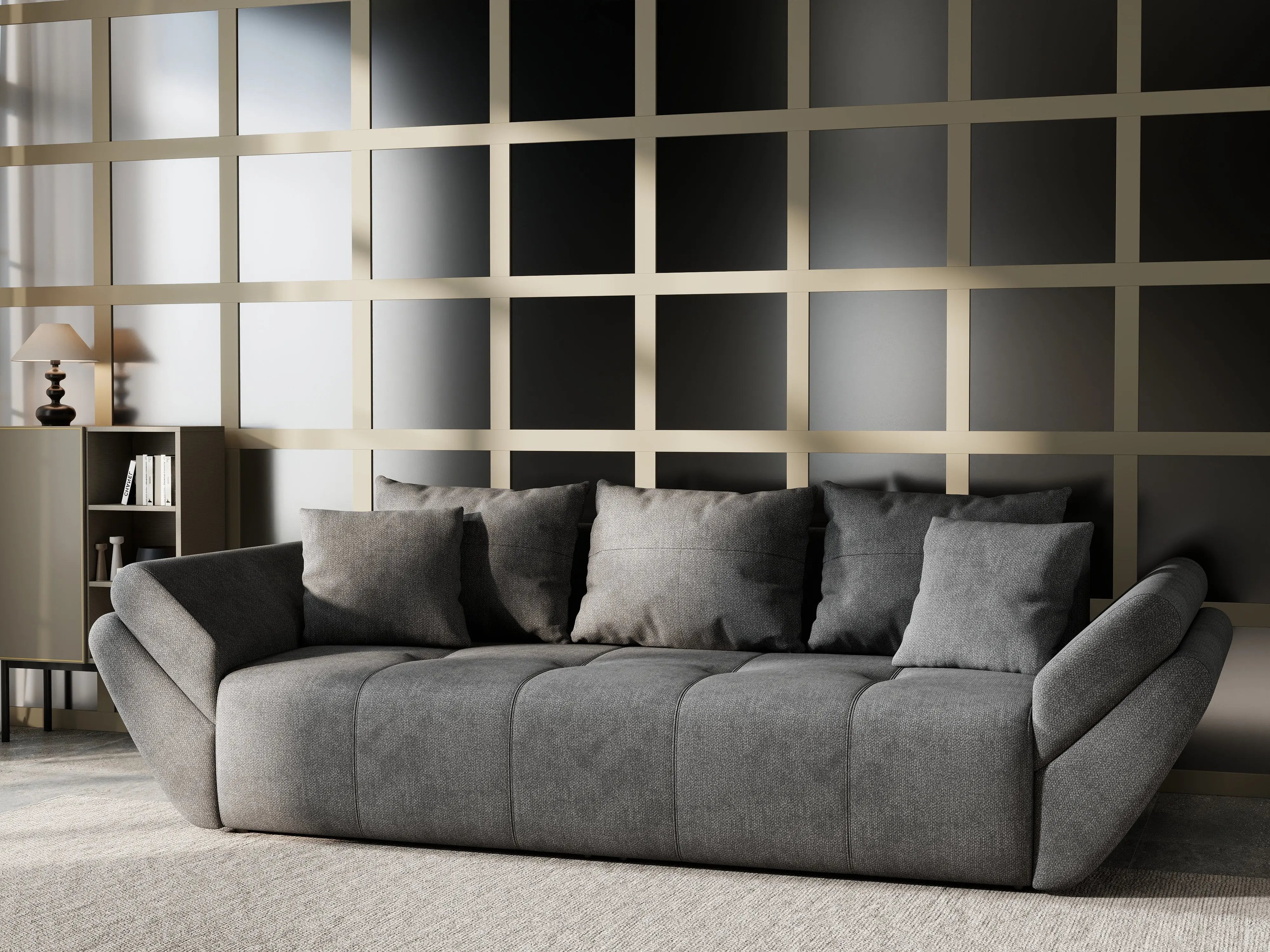 Canapea extensibilă dumonde cu ladă de depozitare si sezut confortabil din spuma HR, Berlin Enjoy Kaki 250x100 cm Fabrica