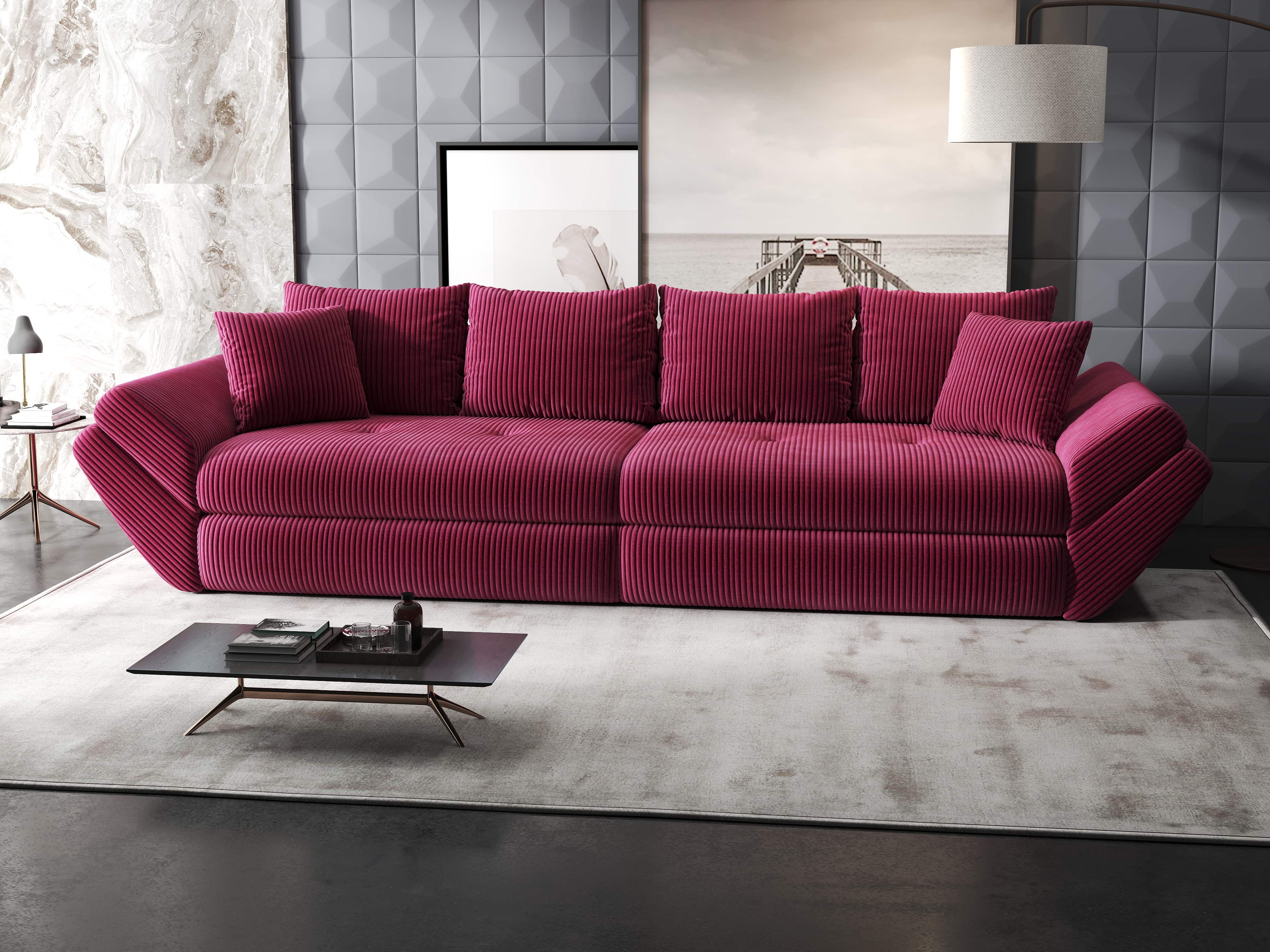 Canapea extensibilă dumonde cu ladă de depozitare si sezut confortabil din spuma HR, Loana Zoom Rosu 300x100 cm Fabrica