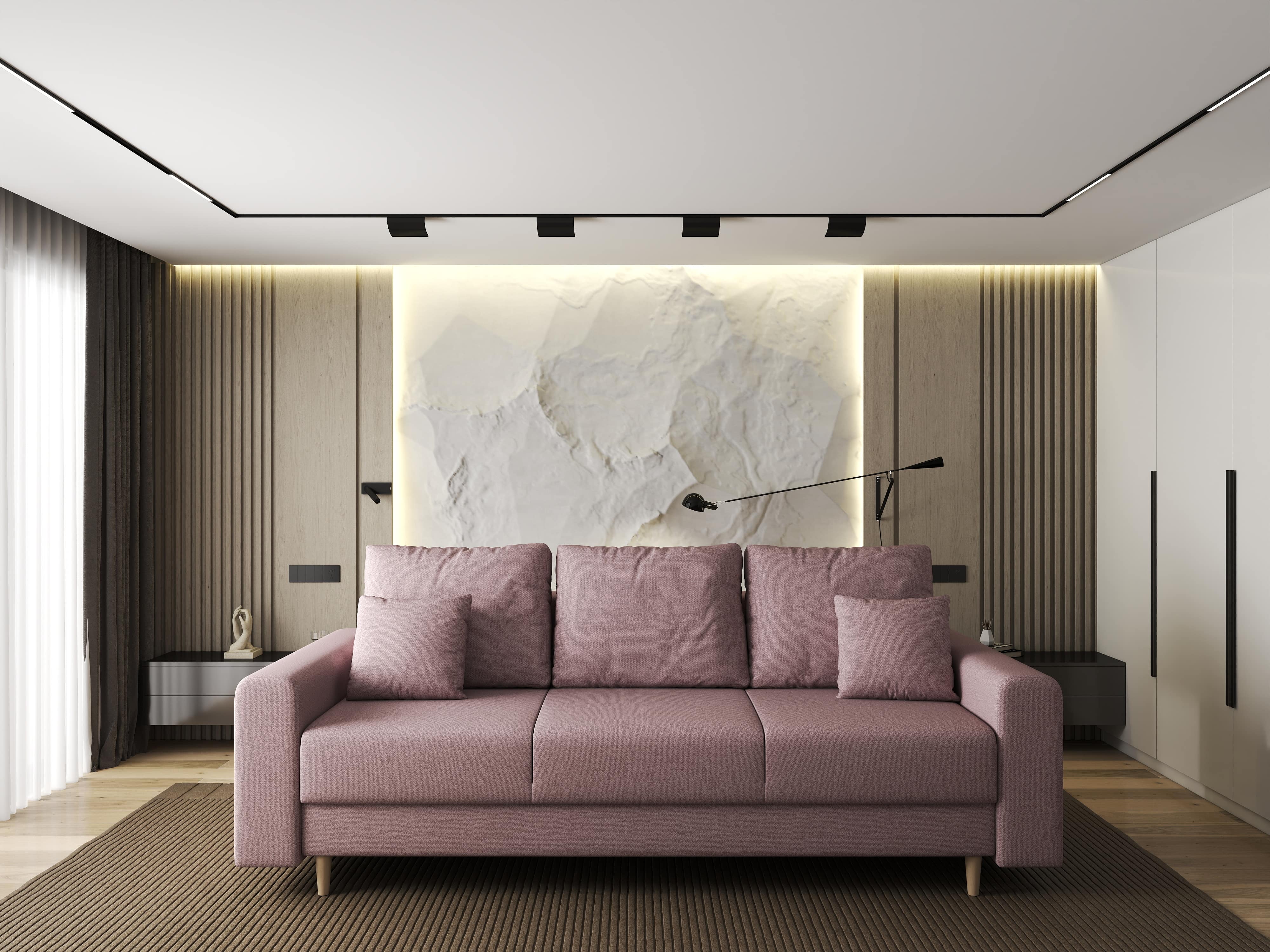 Canapea extensibilă dumonde cu ladă de depozitare si sezut confortabil din spuma HR, Kronos Enjoy Flamingo 210x100 cm fabrica