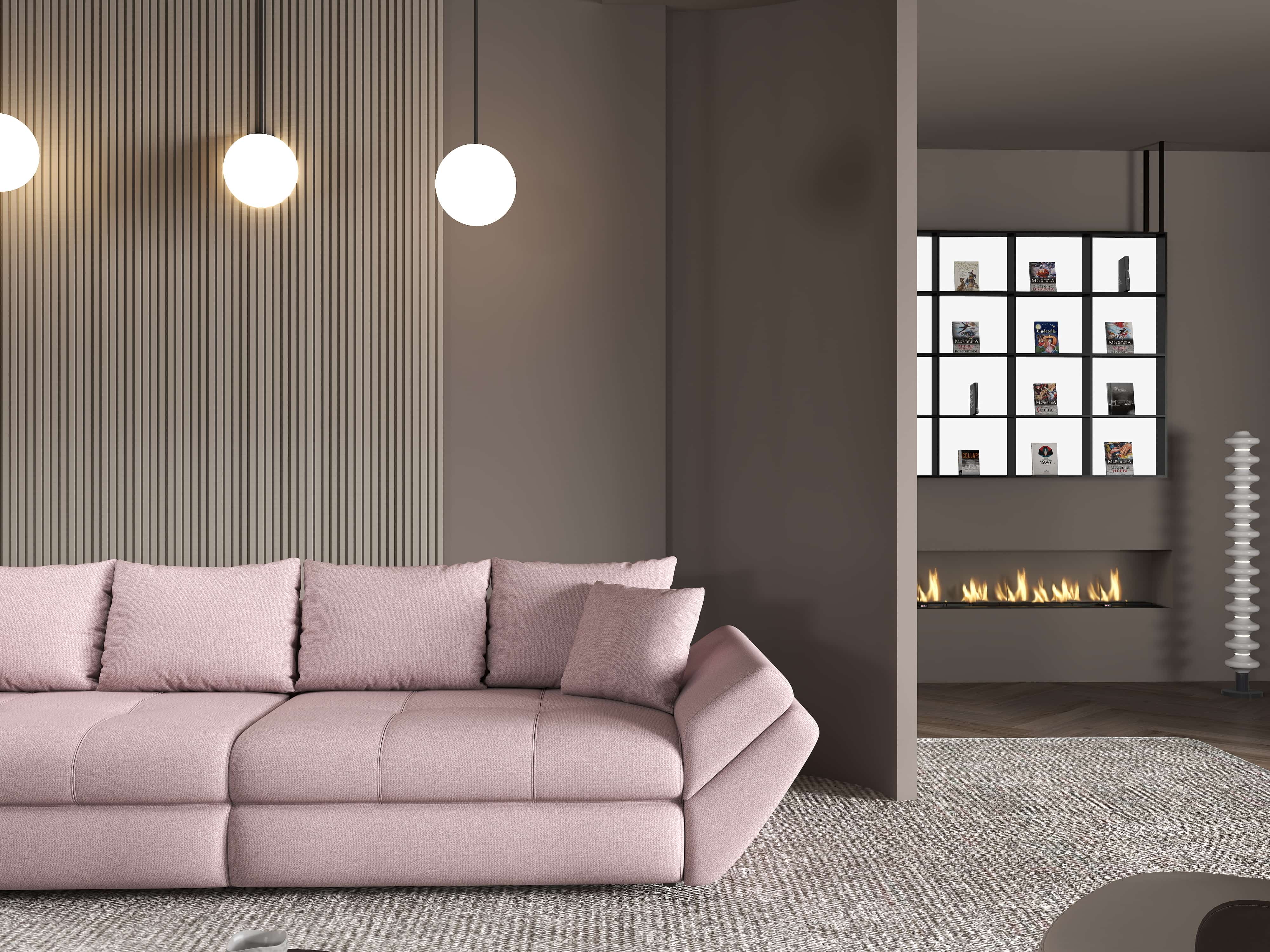 Canapea extensibilă dumonde cu ladă de depozitare si sezut confortabil din spuma HR, Loana Enjoy Roz 300x100 cm Fabrica