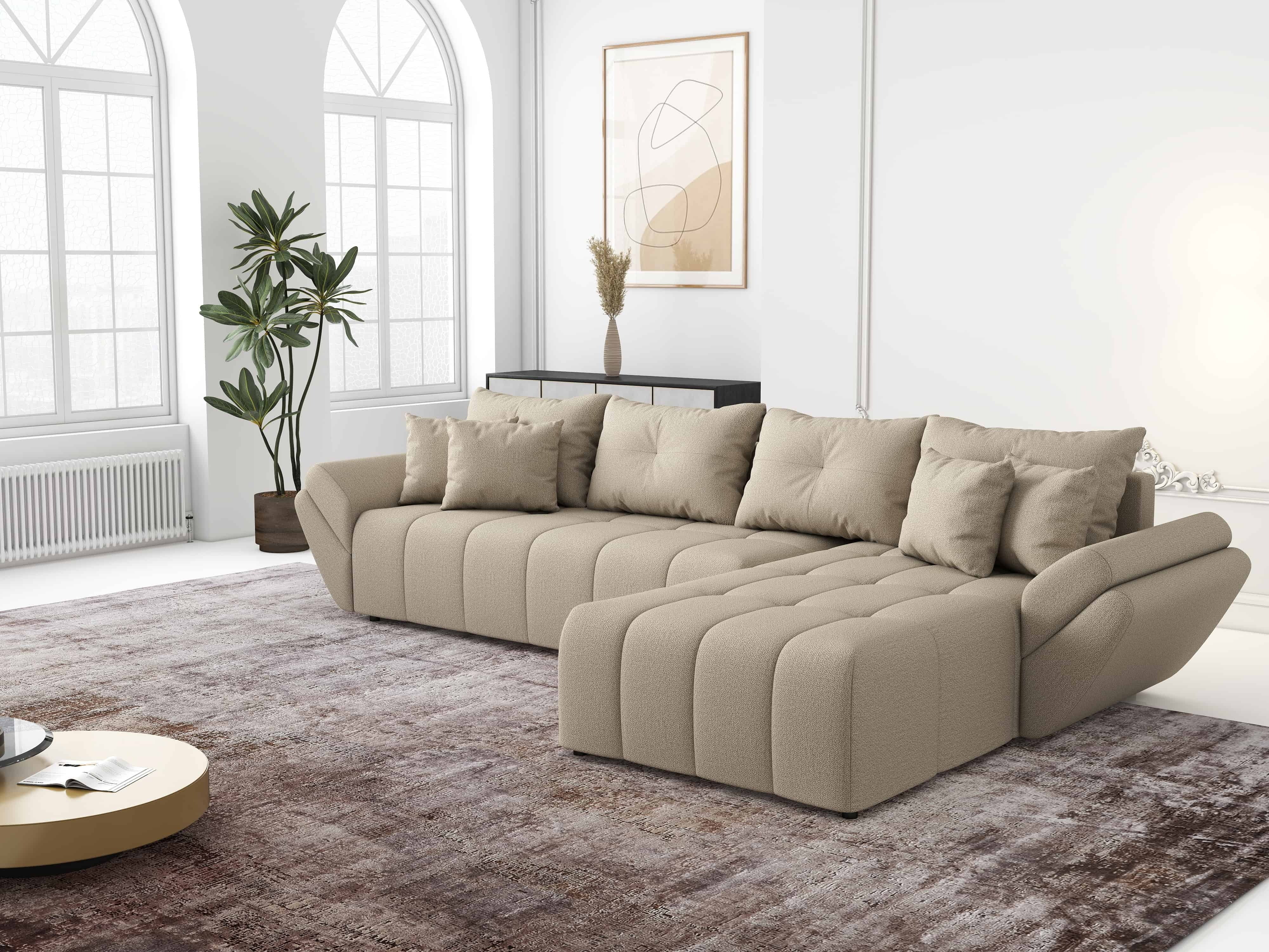 Colțar extensibil dumonde cu ladă de depozitare si sezut confortabil din spuma HR, Berlin XL Enjoy Camel 350x185 cm II Fabrica