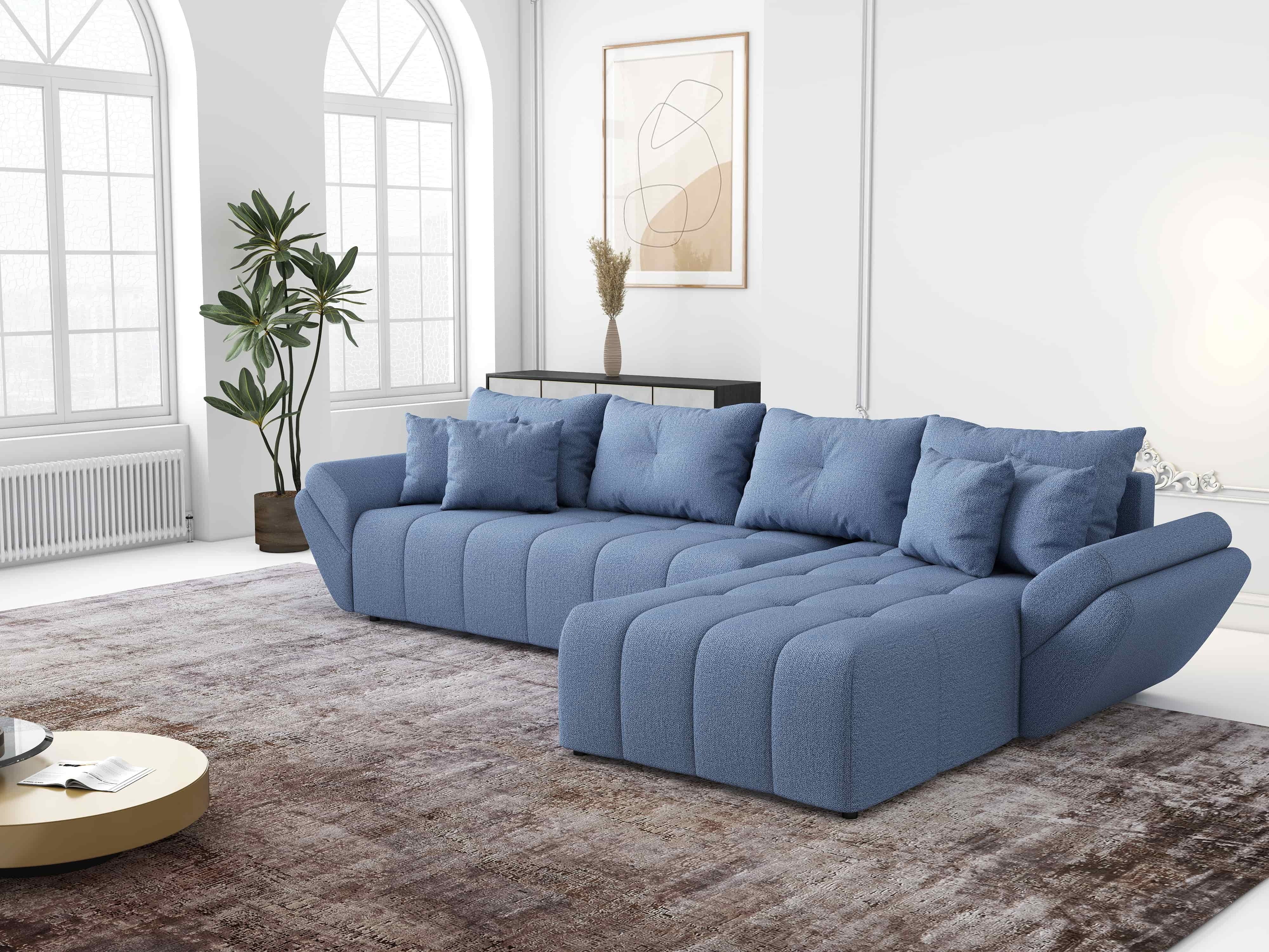 Colțar extensibil dumonde cu ladă de depozitare si sezut confortabil din spuma HR, Berlin XL Enjoy Blue 350x185 cm II Fabrica