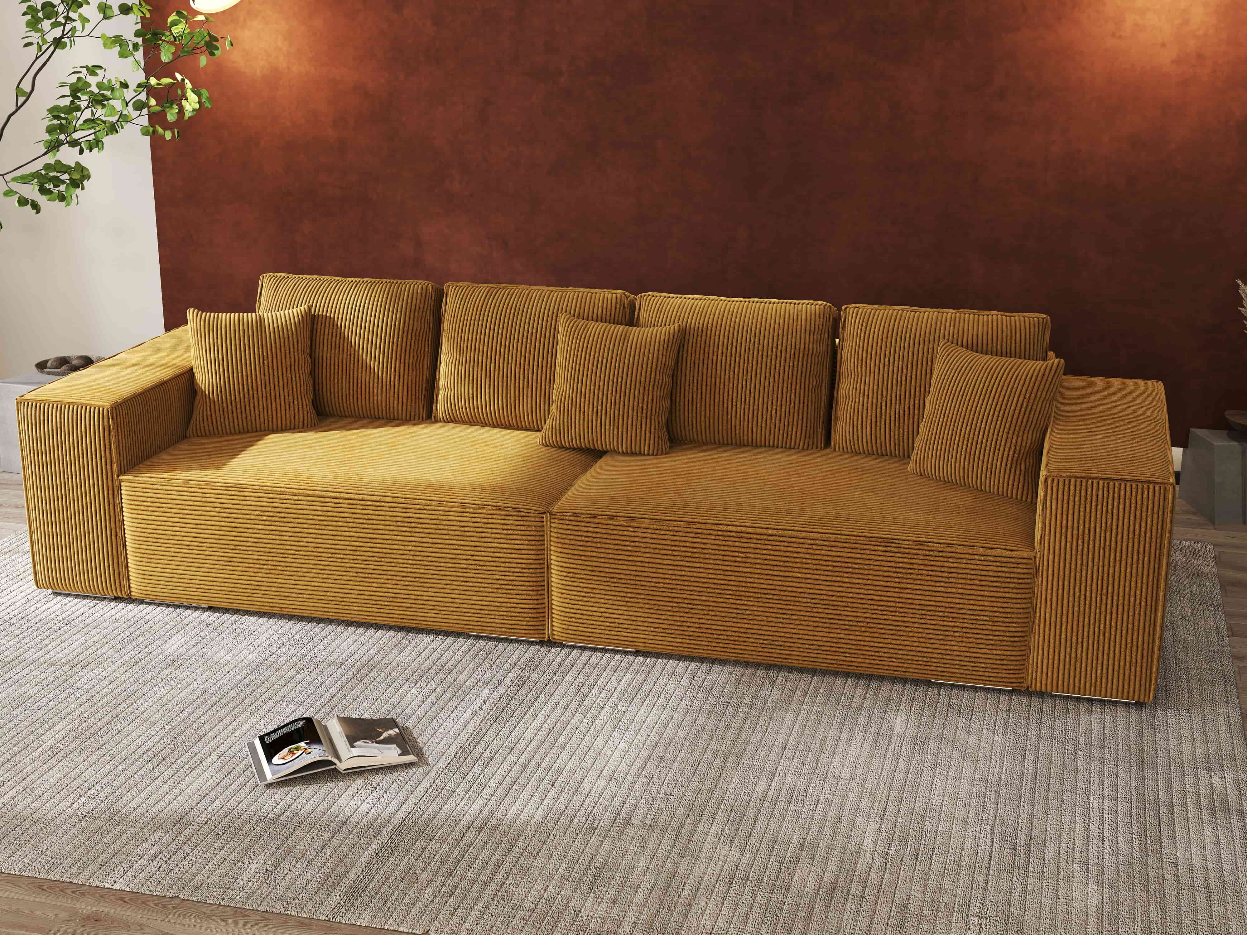 Canapea extensibilă dumonde cu ladă de depozitare si sezut confortabil din spuma HR, Dream Zoom Mustar 310x100 cm Fabrica