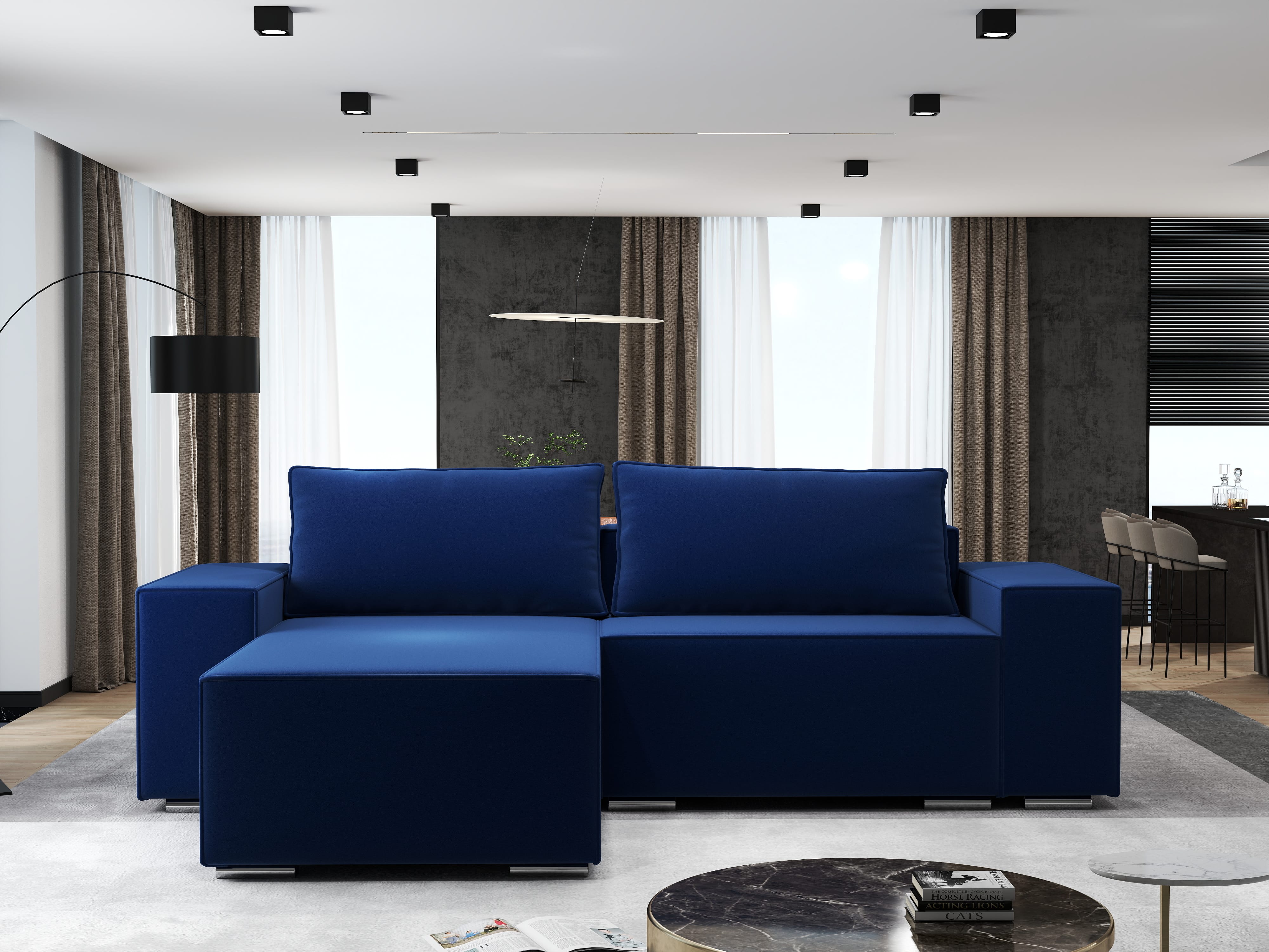 Colțar extensibil dumonde cu ladă de depozitare si sezut confortabil din spuma HR, Dream Royal Albastru 290x185 cm Fabrica